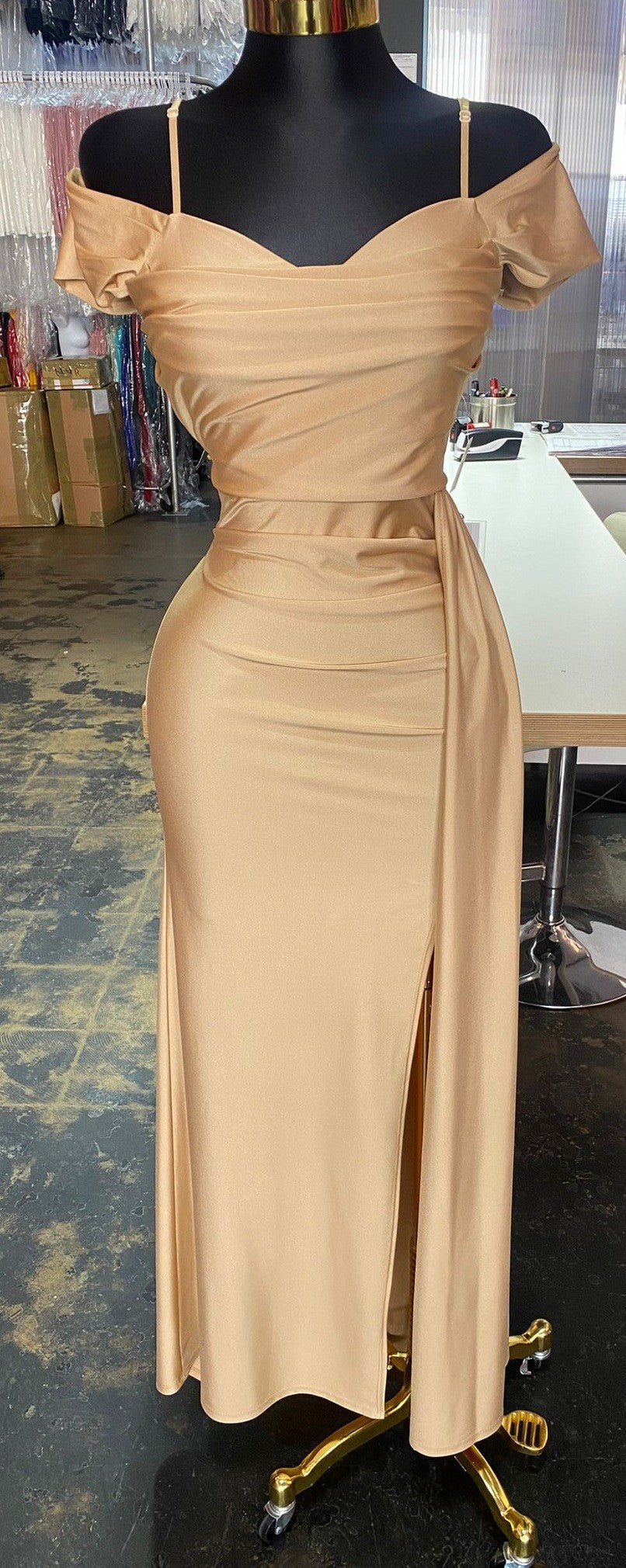 Angelica Off Shoulder Draped Gown