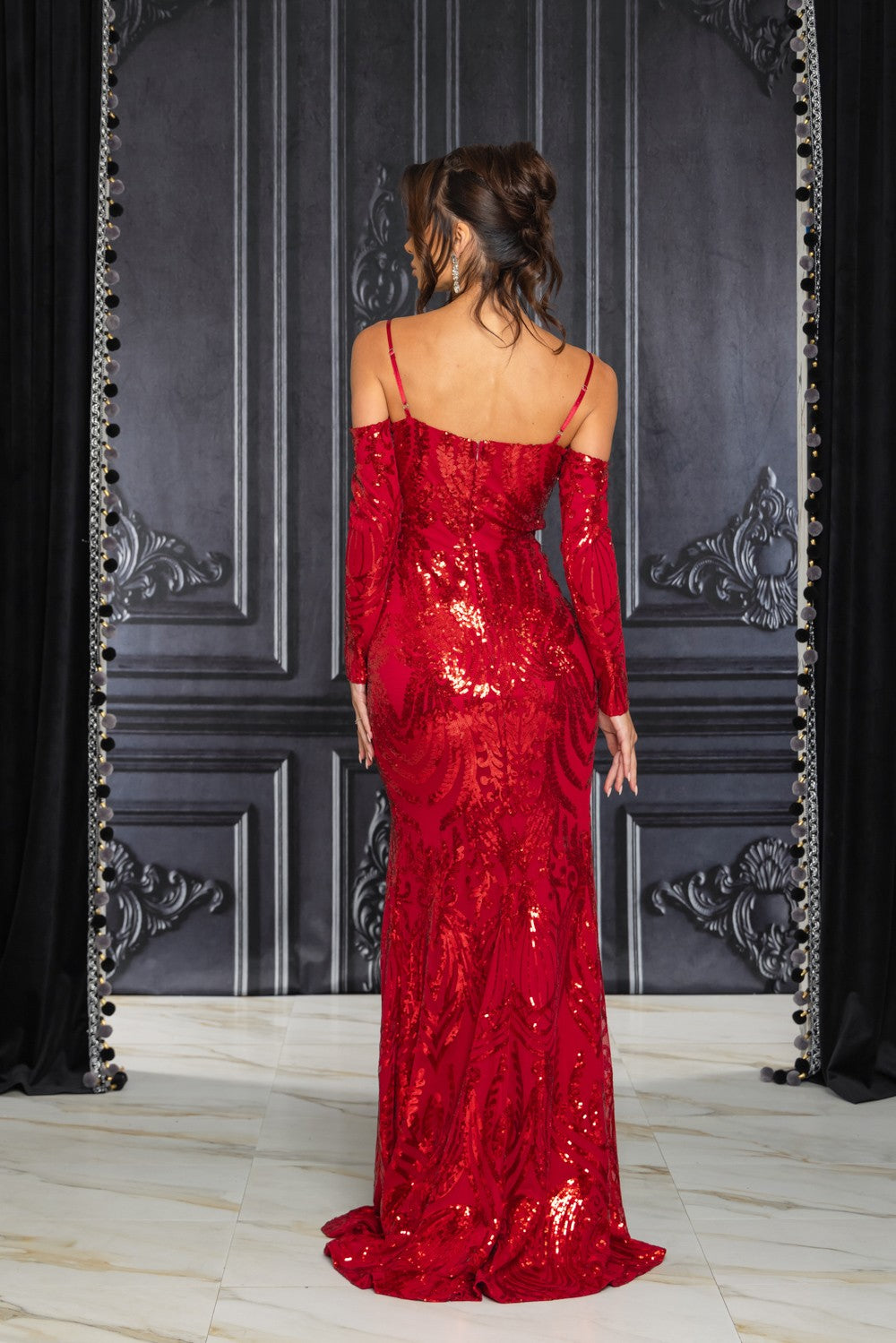 Ruth Patterned Sequin Off the Shoulder Gown