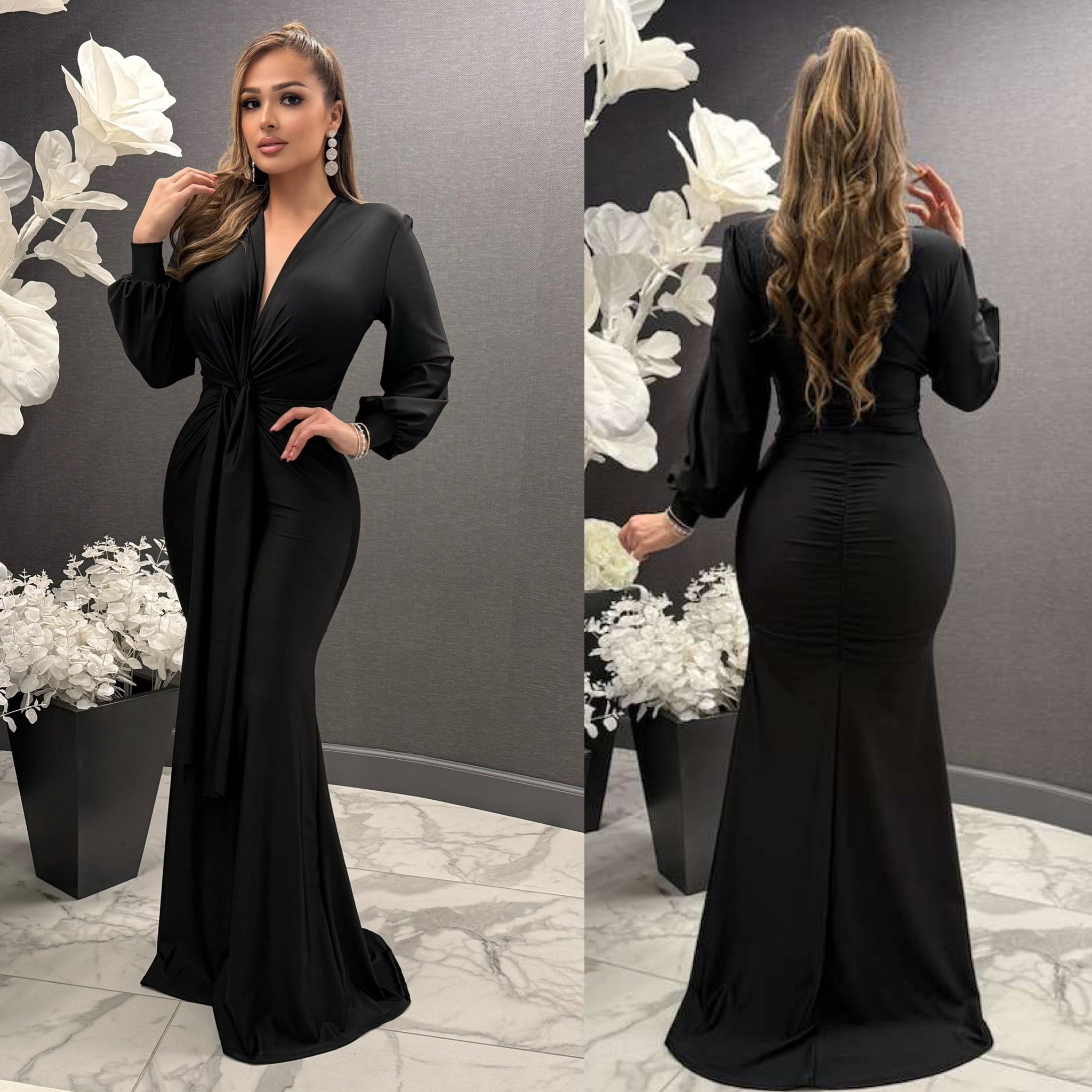 Dania Long Sleeve Front Gathering Gown