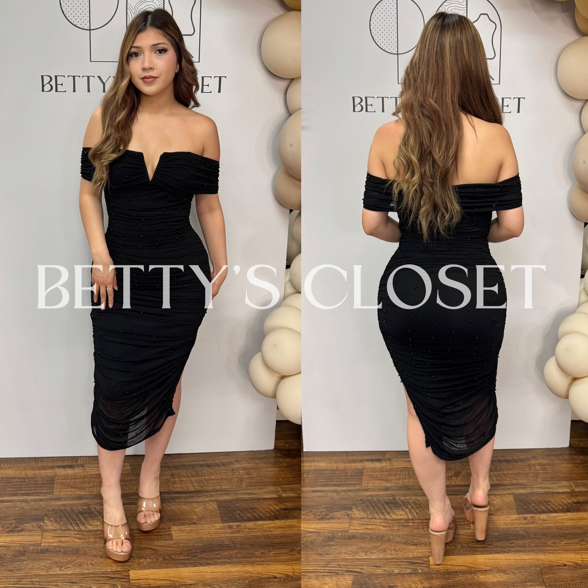 Monica Pearl Off Shoulder Ruched Dress