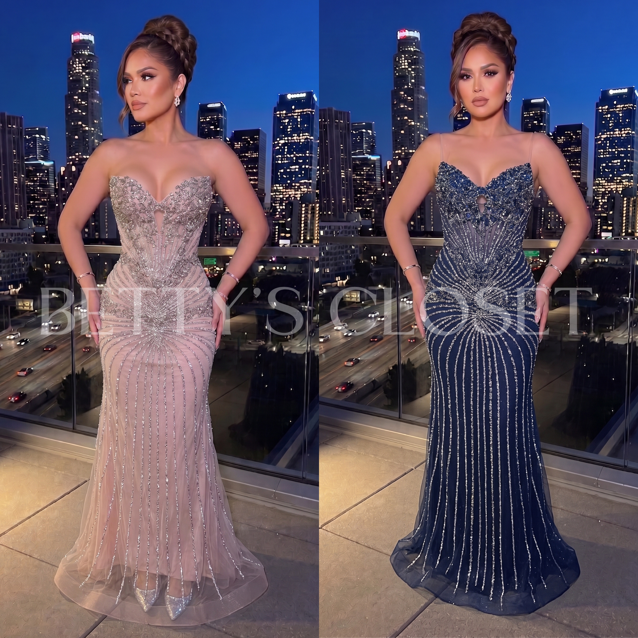 Arleth Crystal Rhinestone Embellished Gown W/ Laceup Back