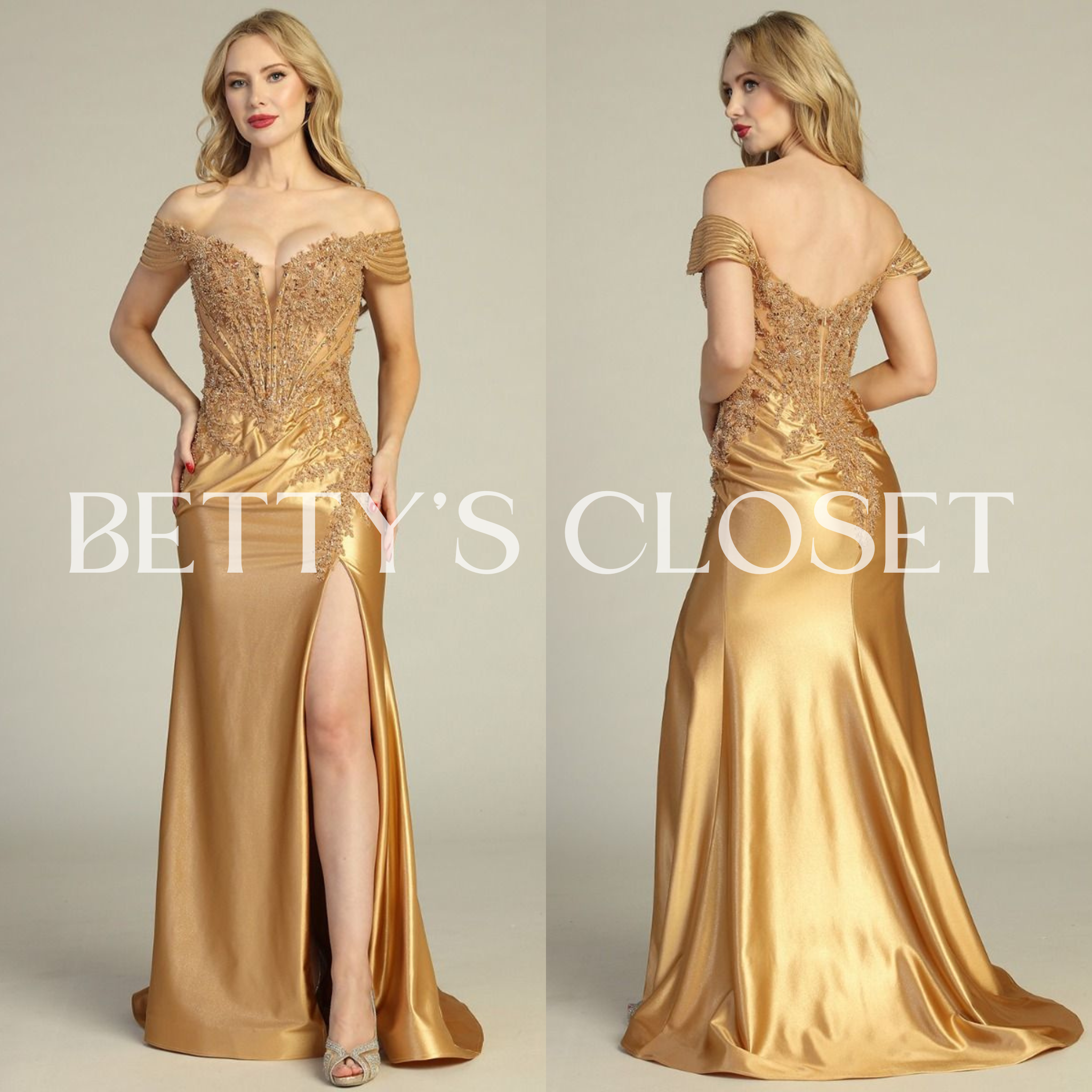 Graciela Off Shoulder Embroidered Glitter Gown