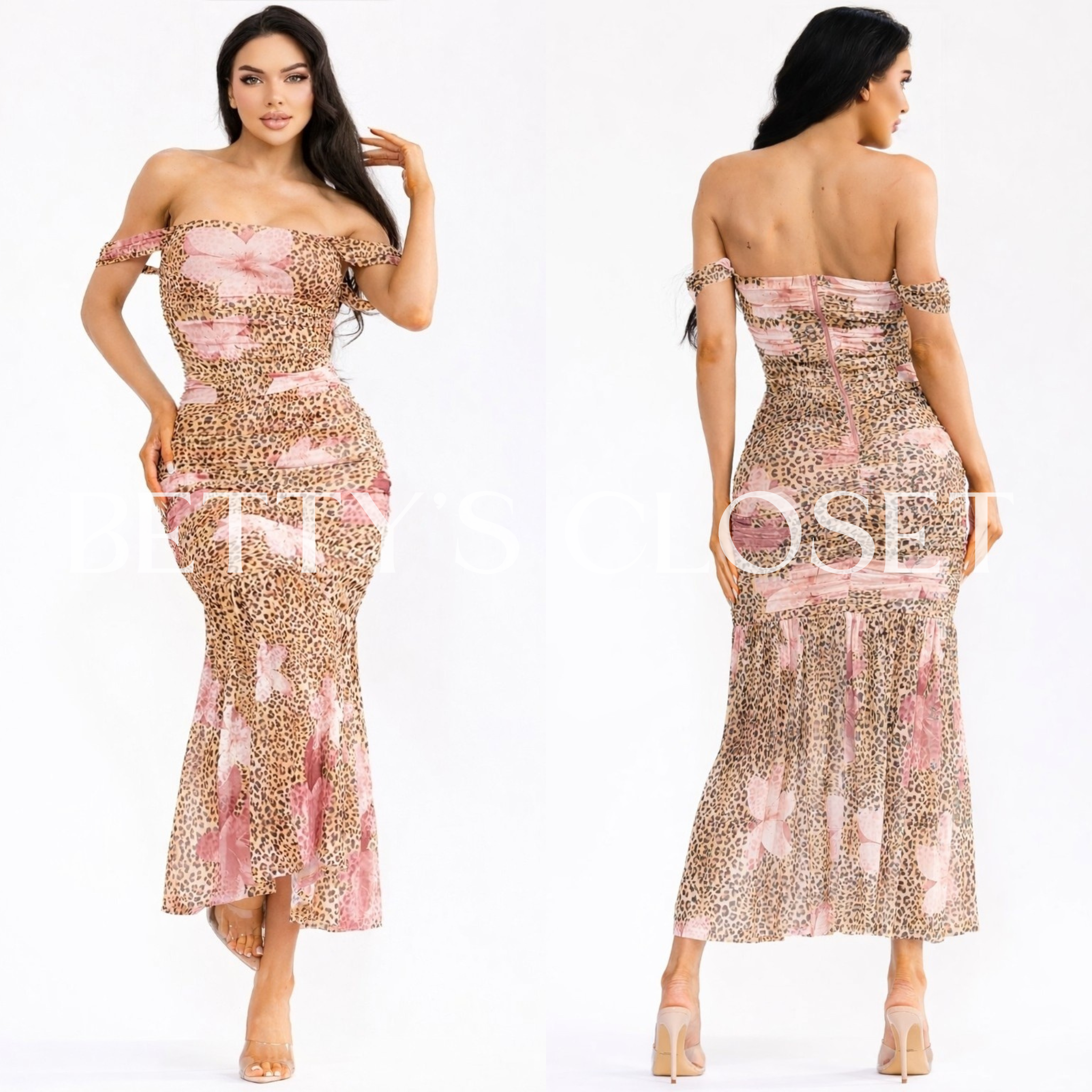 Lily Mesh Printed Ruffle Hem Maxi Dress