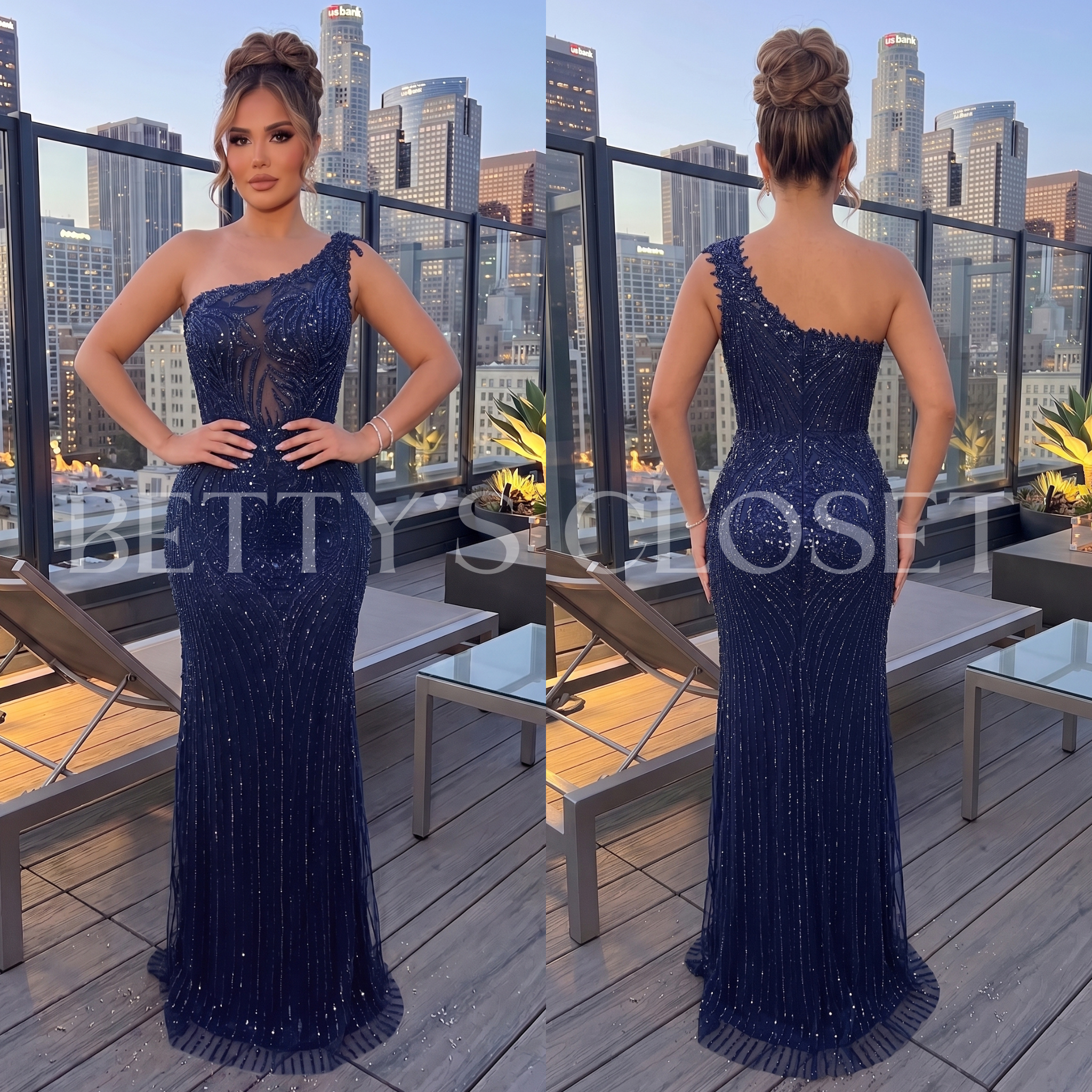 Esperanza One Shoulder Beaded Gown