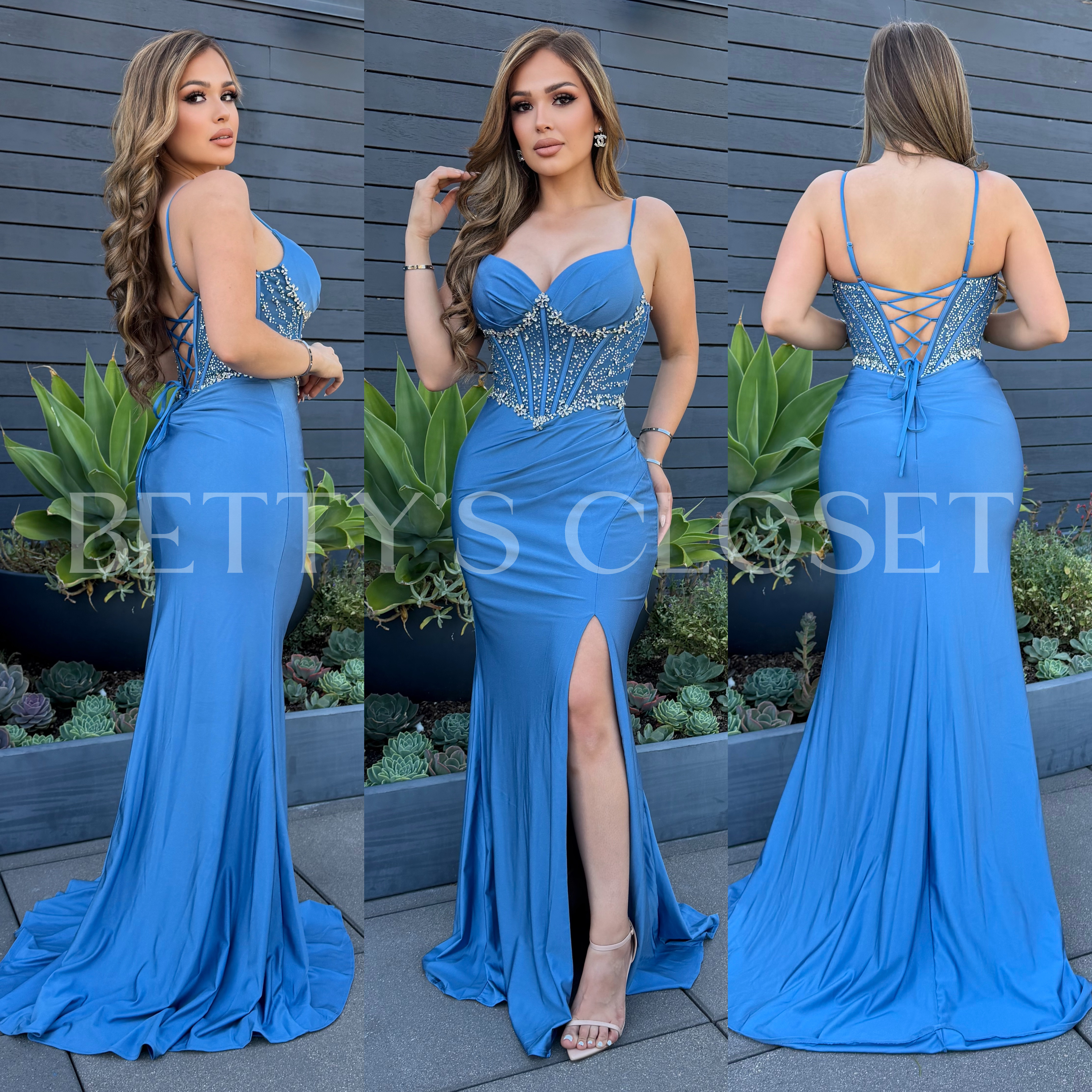 Janney Embellished Bodice Satin Gown