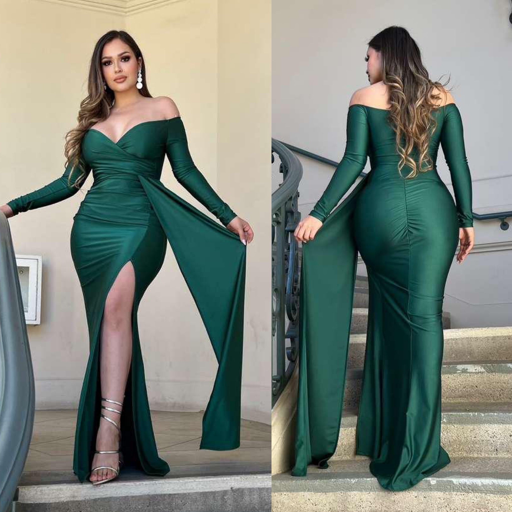 Alexandra Off the Shoulder Ruched Gown w/ Side Gathering