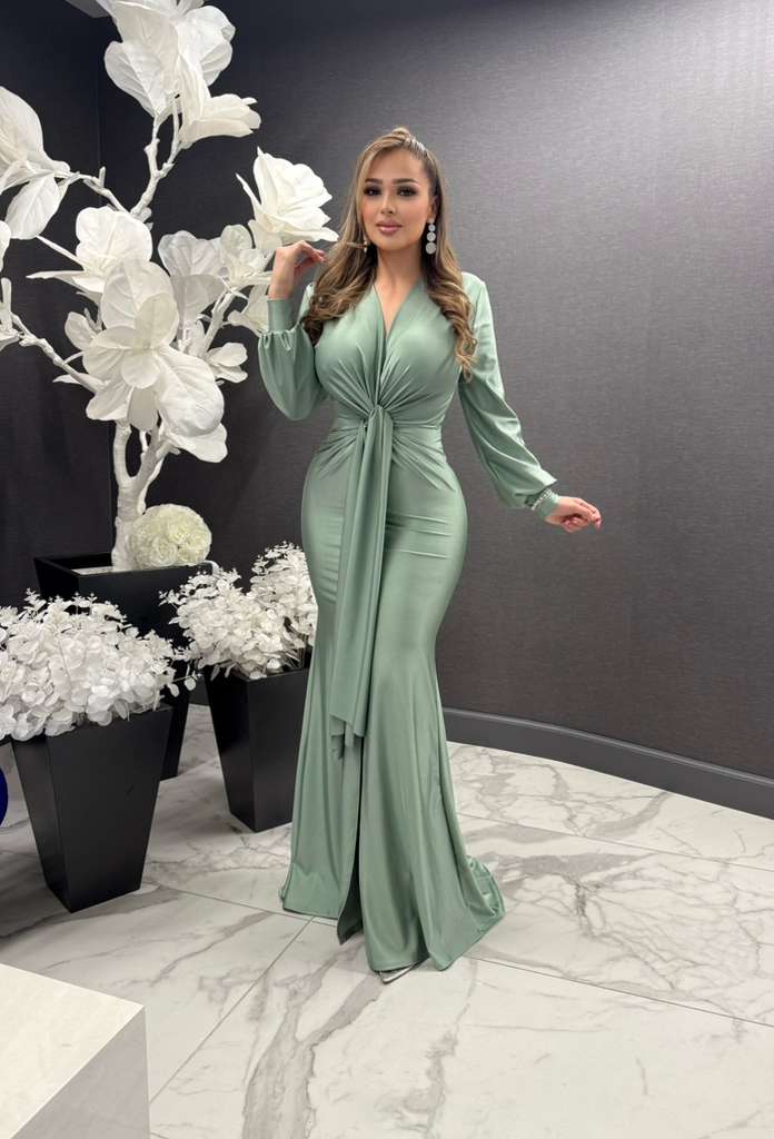 Dania Long Sleeve Front Gathering Gown