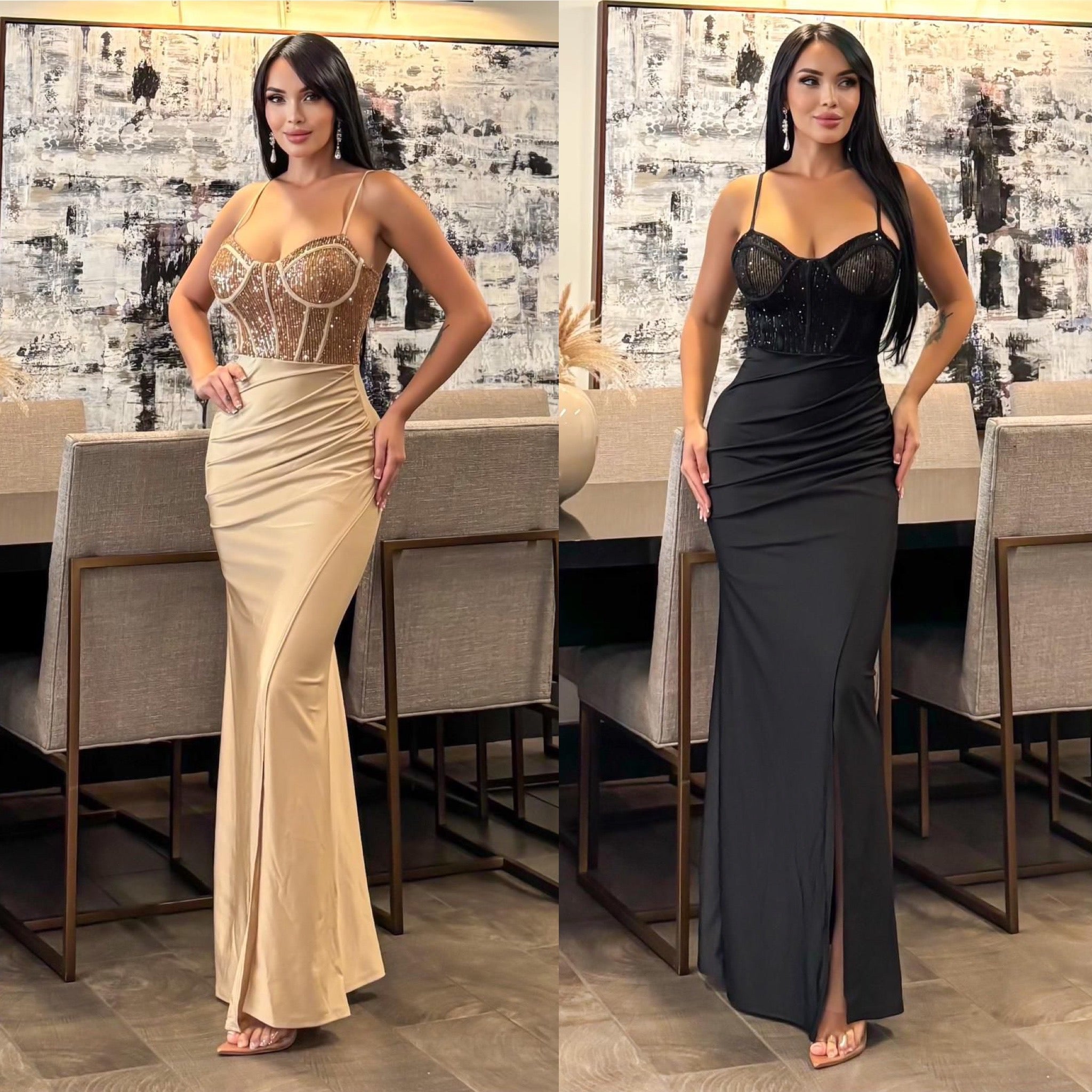 Yvette Sequin Corset Side Slit Gown