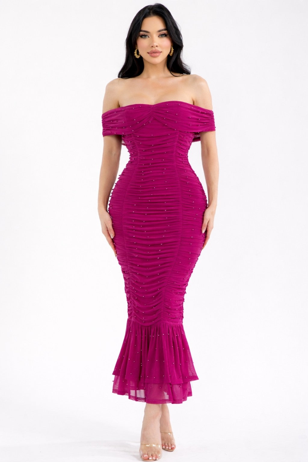 Juliana Pearl Midi Ruffle Dress