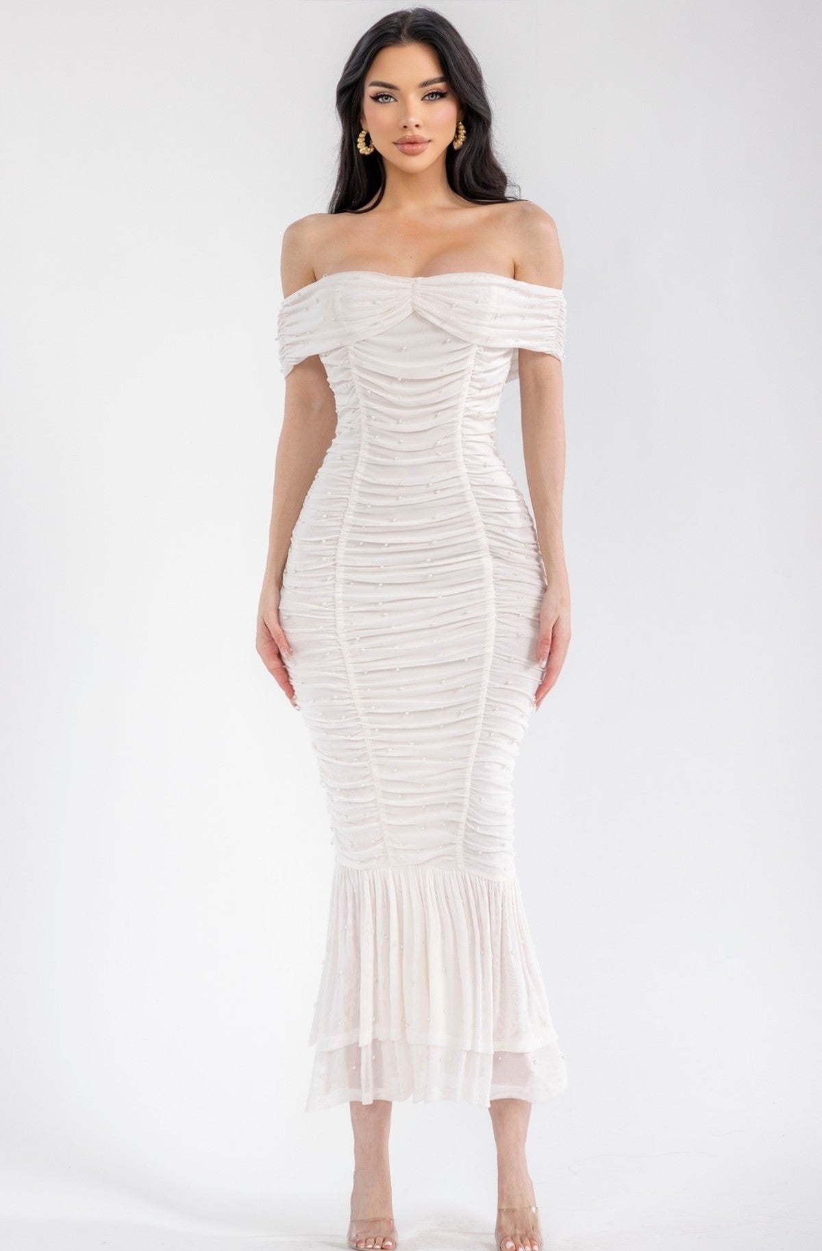 Juliana Pearl Midi Ruffle Dress