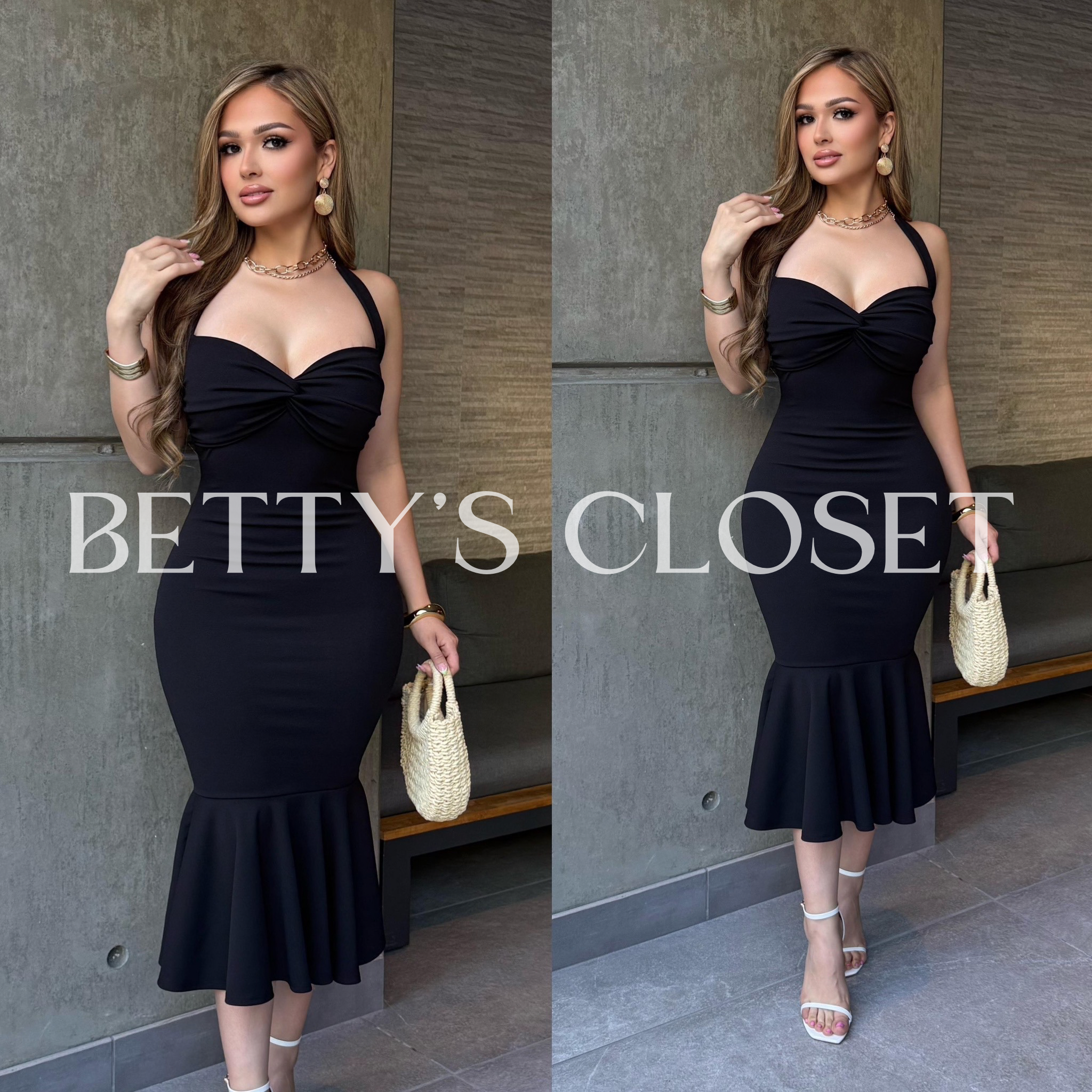 Iris Halter Twist Front Ruffle Dress