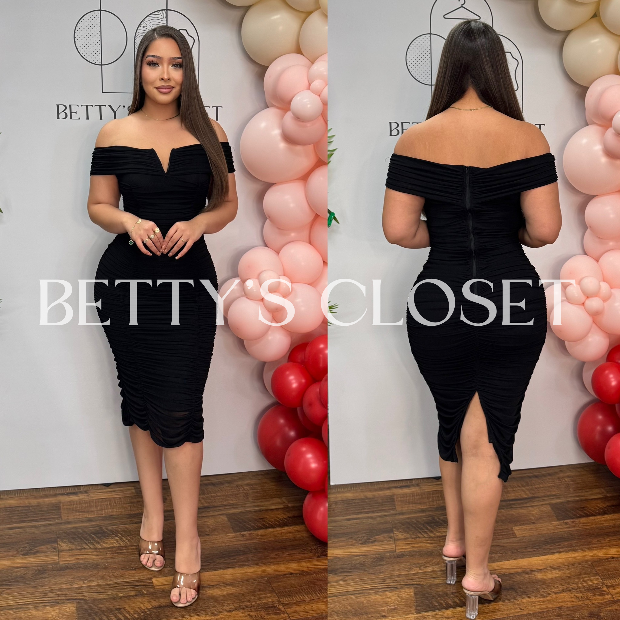 Sarahi Mesh Off Shoulder Ruched Midi Dress