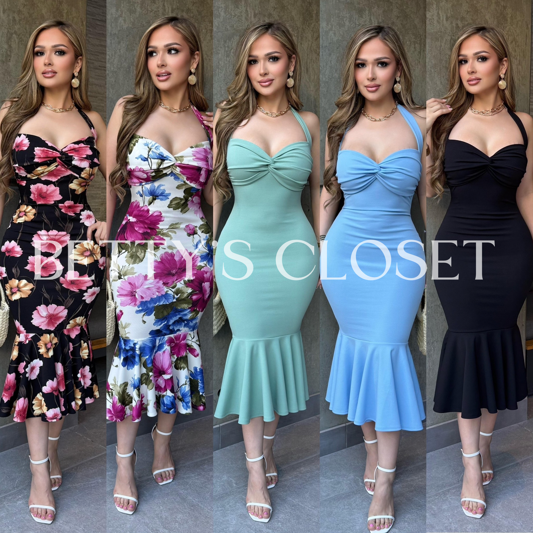 Iris Halter Twist Front Ruffle Dress