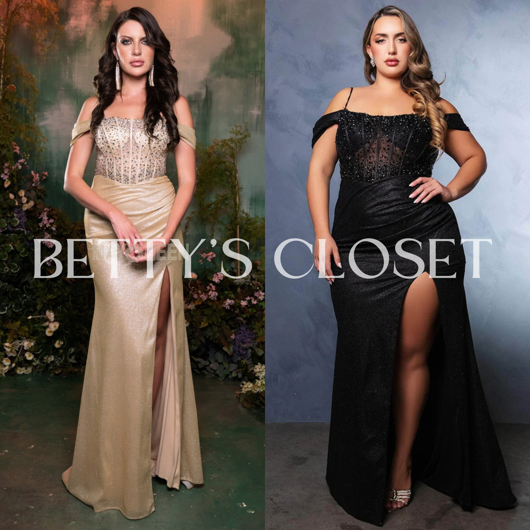 Marilyn Crystal Bead Off-Shoulder Evening Gown