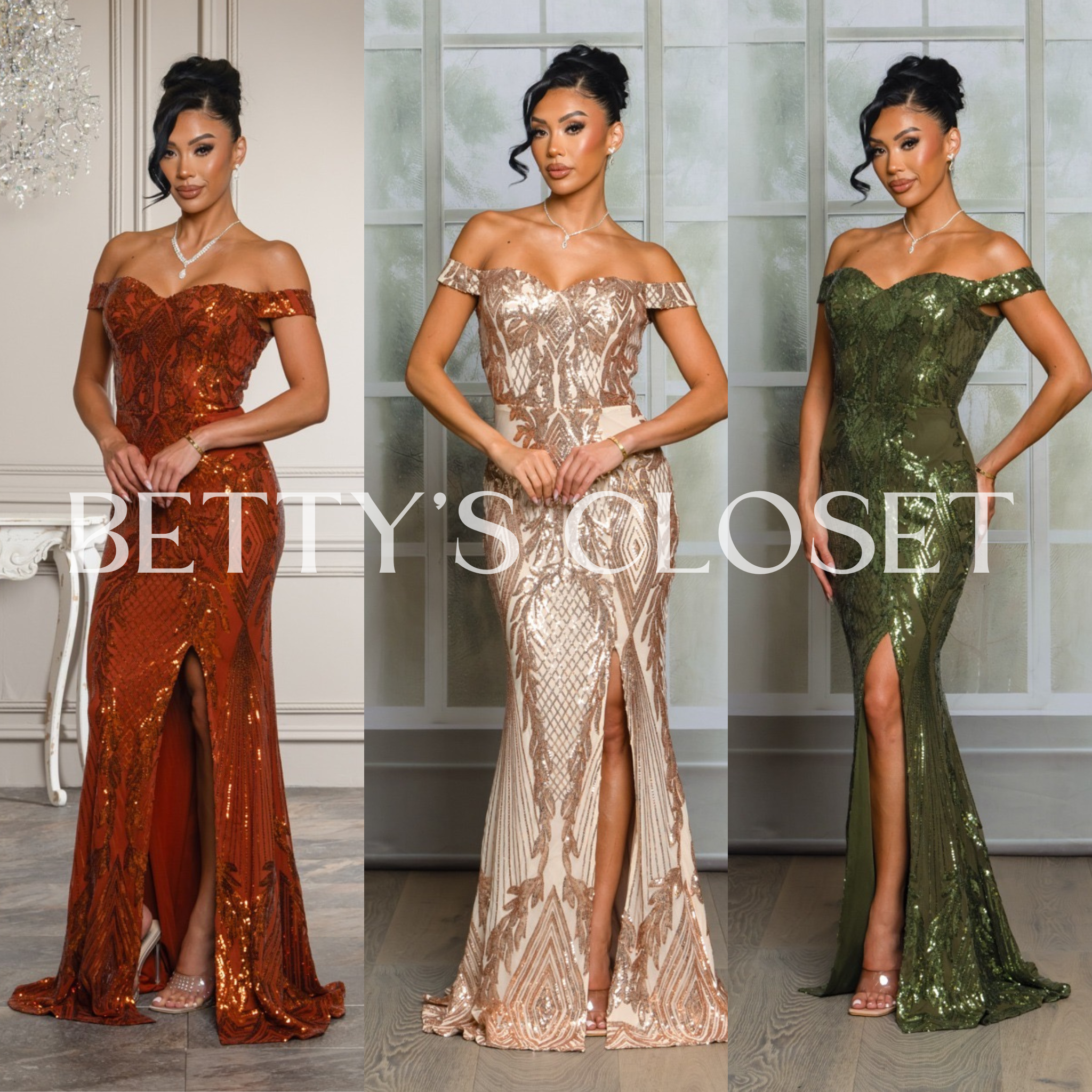 Isabella Sequin Off Shoulder Gown