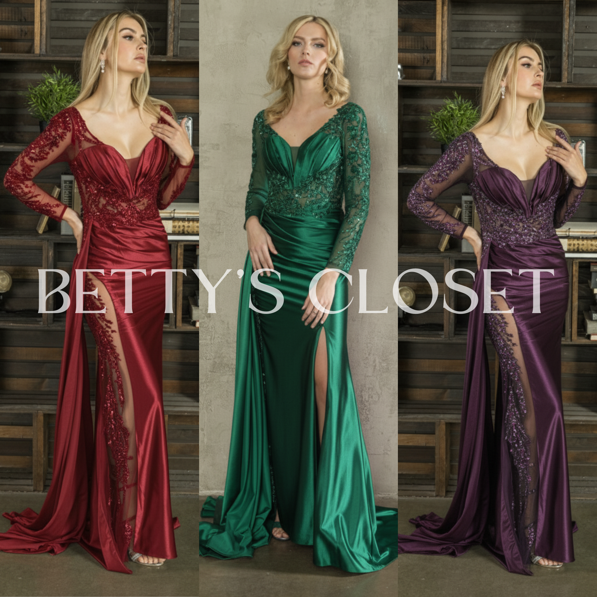 Alice Long Sleeve Embroidered/Embellished Glam Gown w Trail