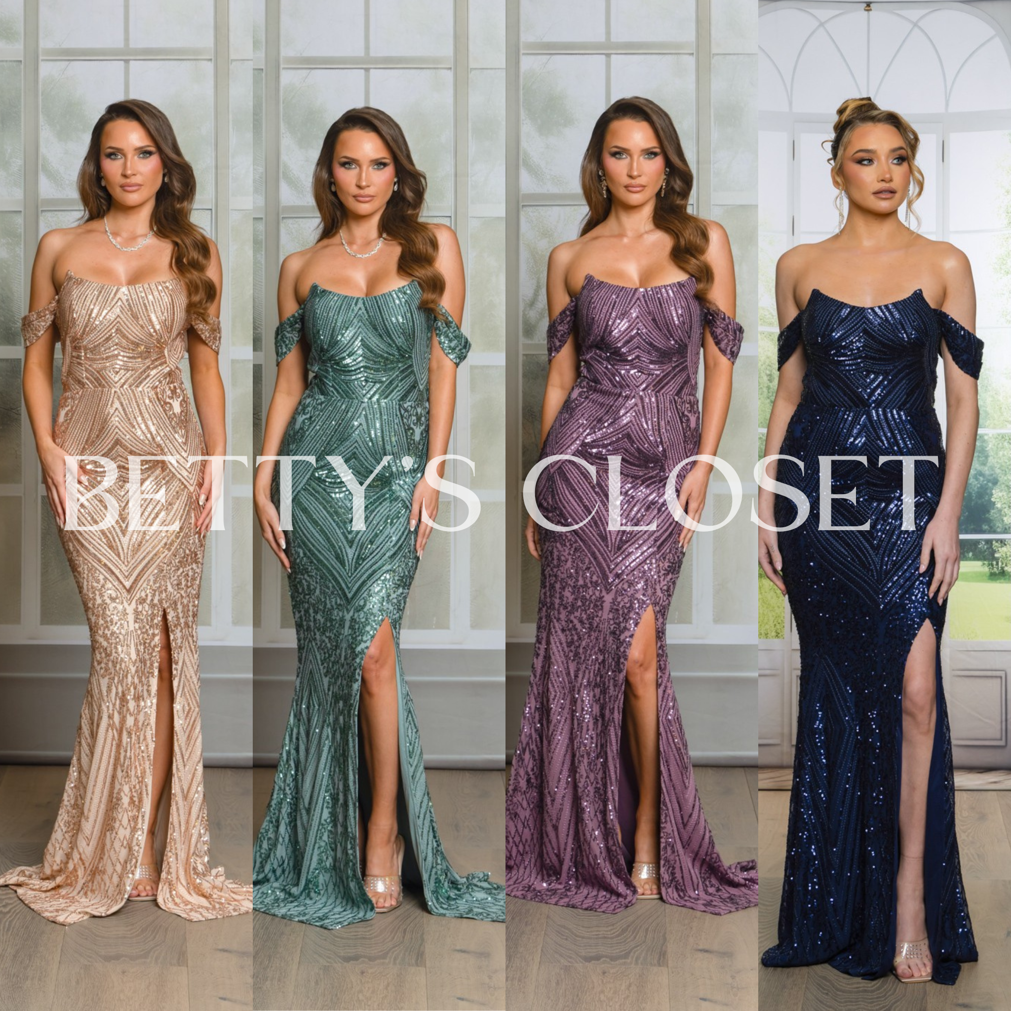 Renata Off Shoulder Corset Sequin Maxi Gown With Slit