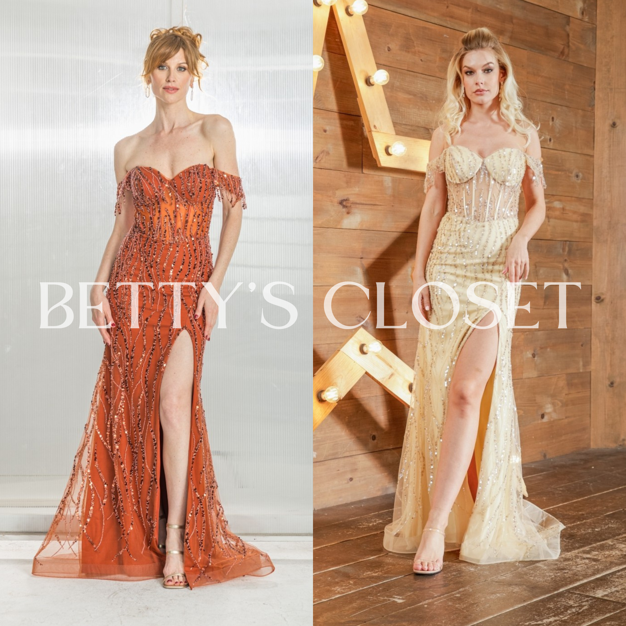 Penelope Form Fitted Off Shoulder Sequins Embellished Gown