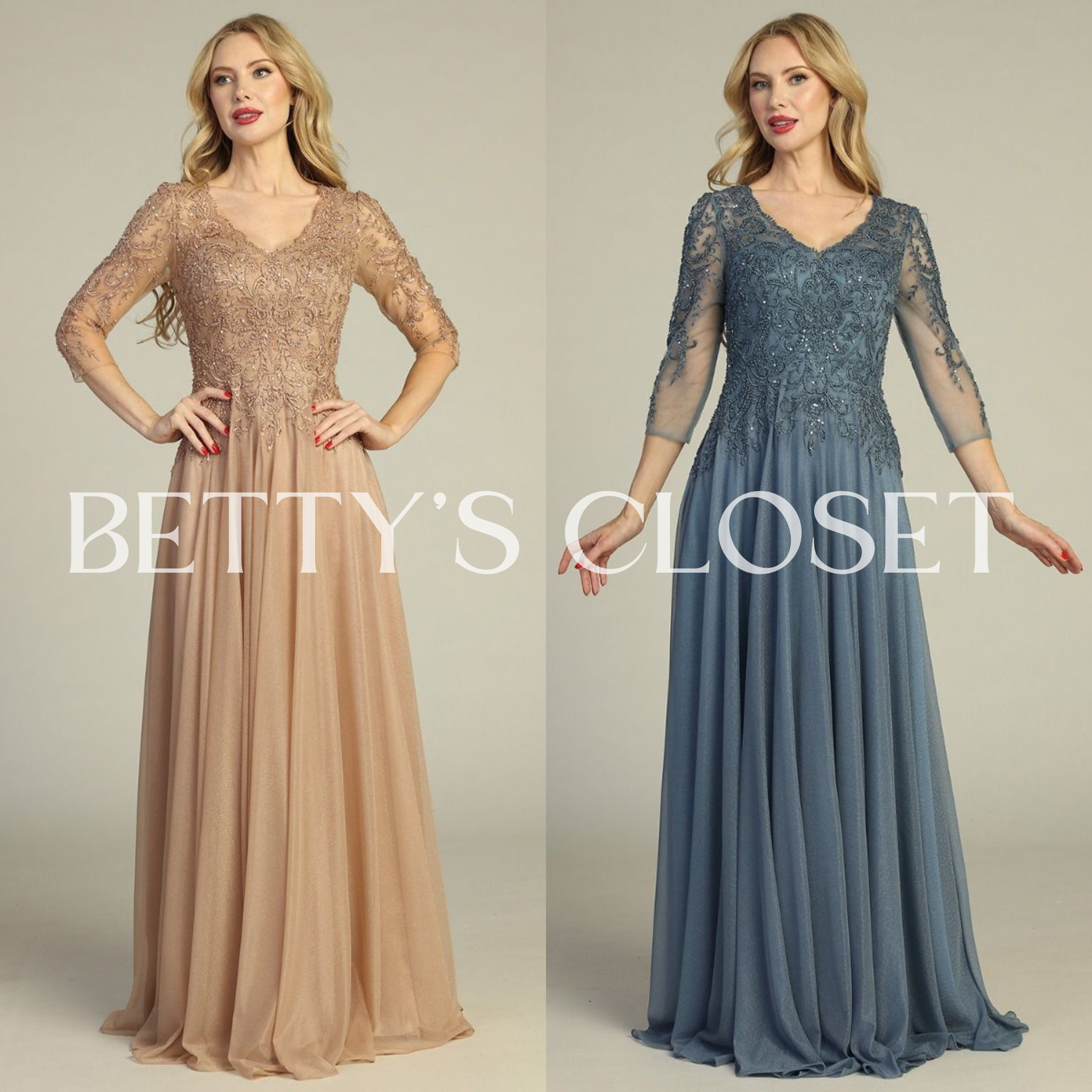 Amanda Embroidered Long Sleeve A-Line Prom Gown