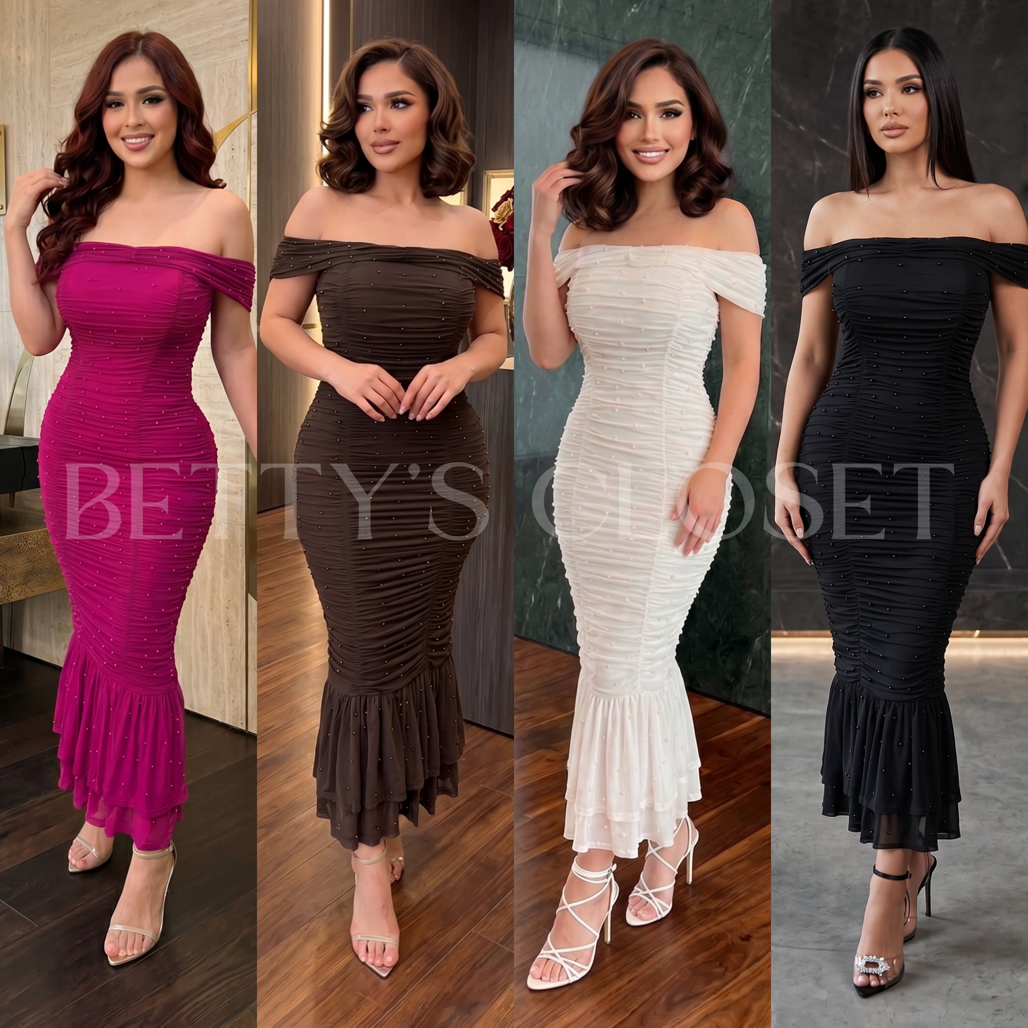 Juliana Pearl Midi Ruffle Dress