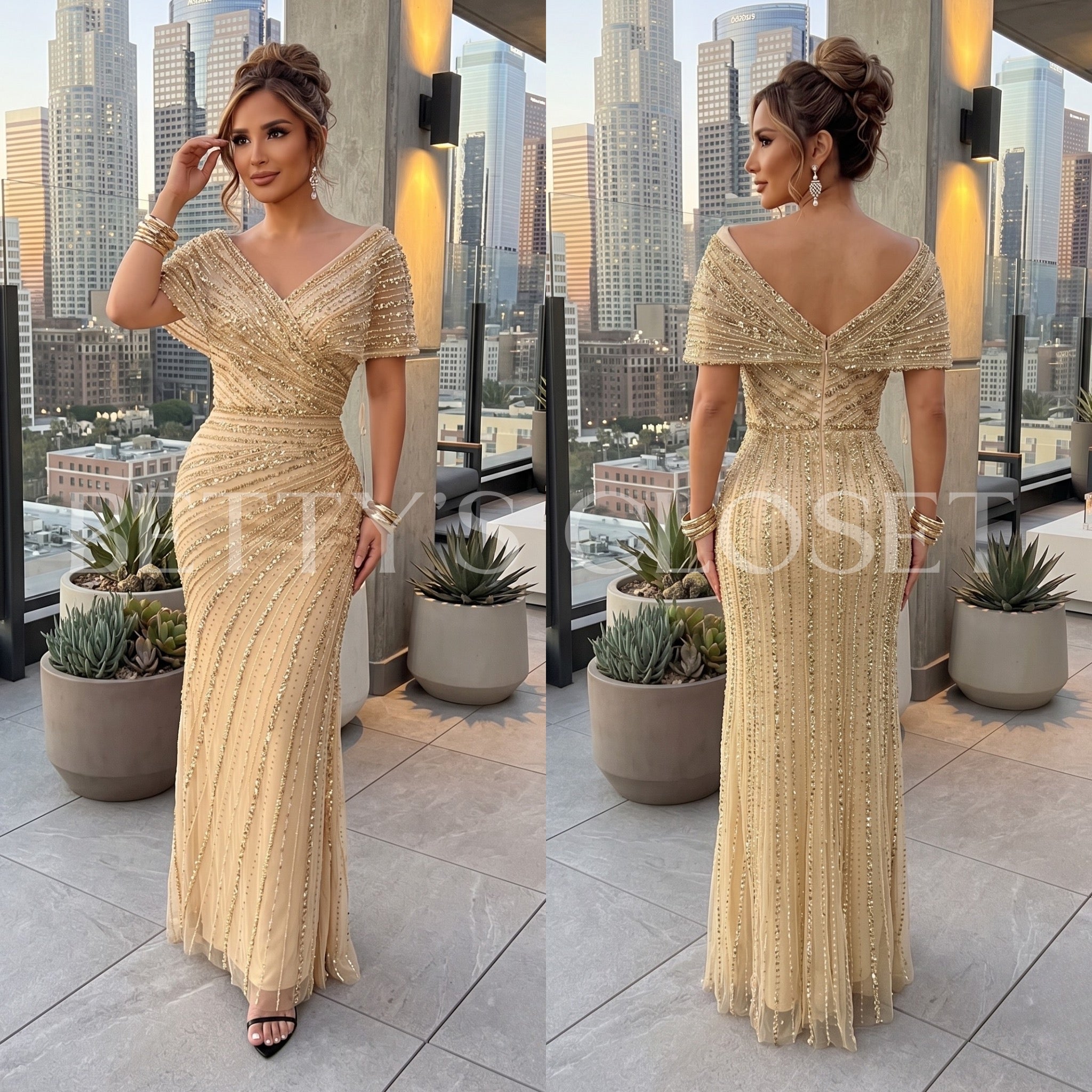 Alison Beaded Embellished Gown W/ Zipper Back