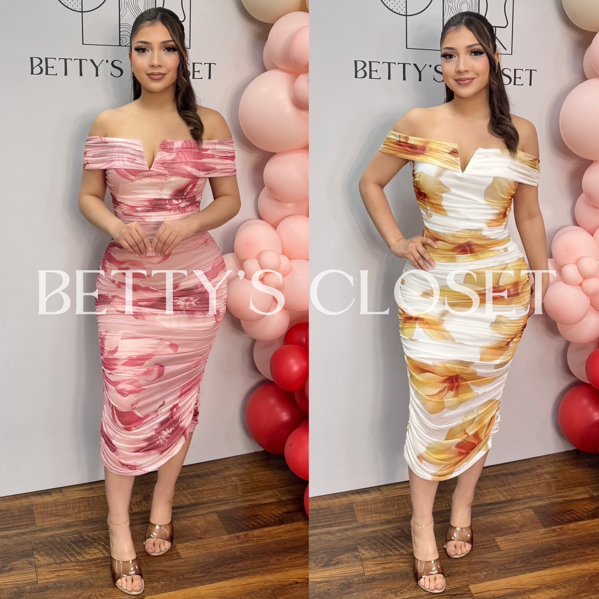 Linda Off Shoulder Ruched Floral Dress