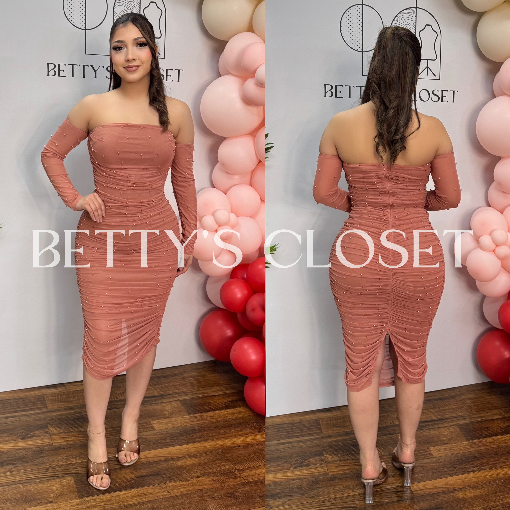 Lexi Pearl Detail Off Shoulder Midi Dress