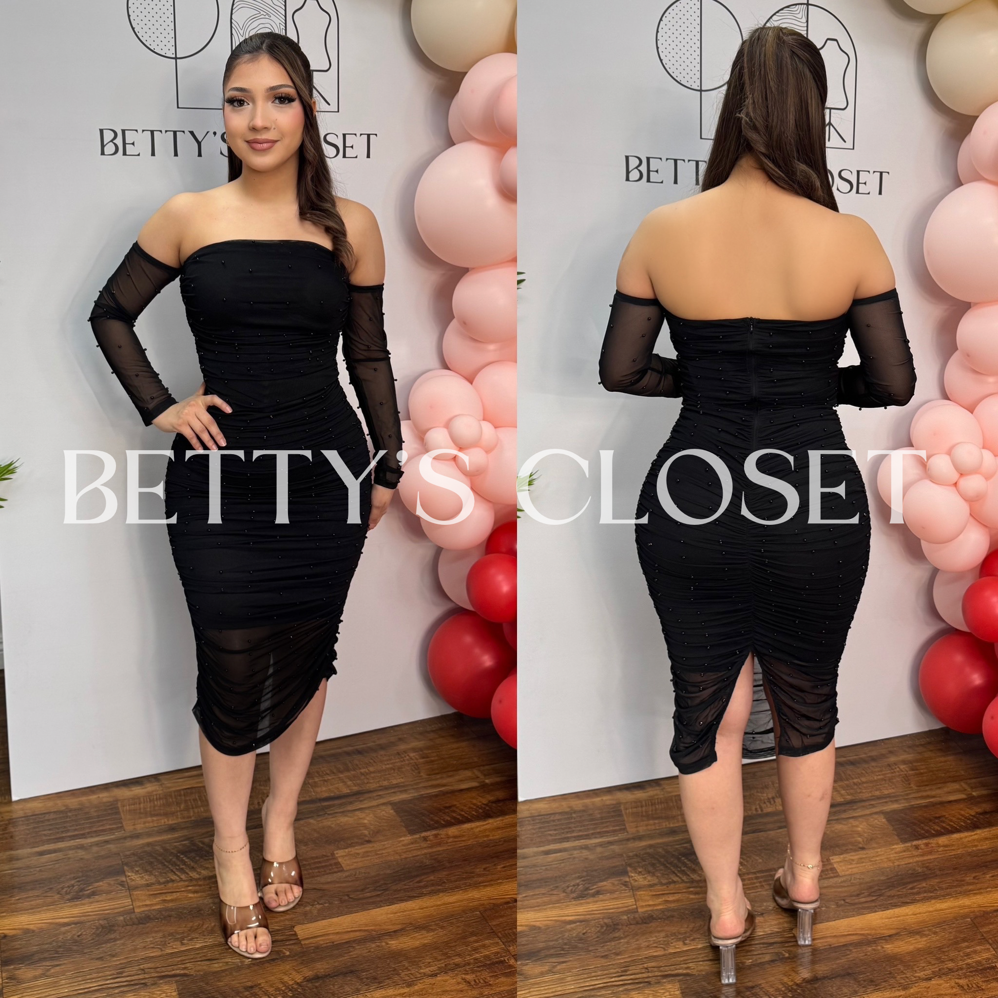 Lexi Pearl Detail Off Shoulder Midi Dress