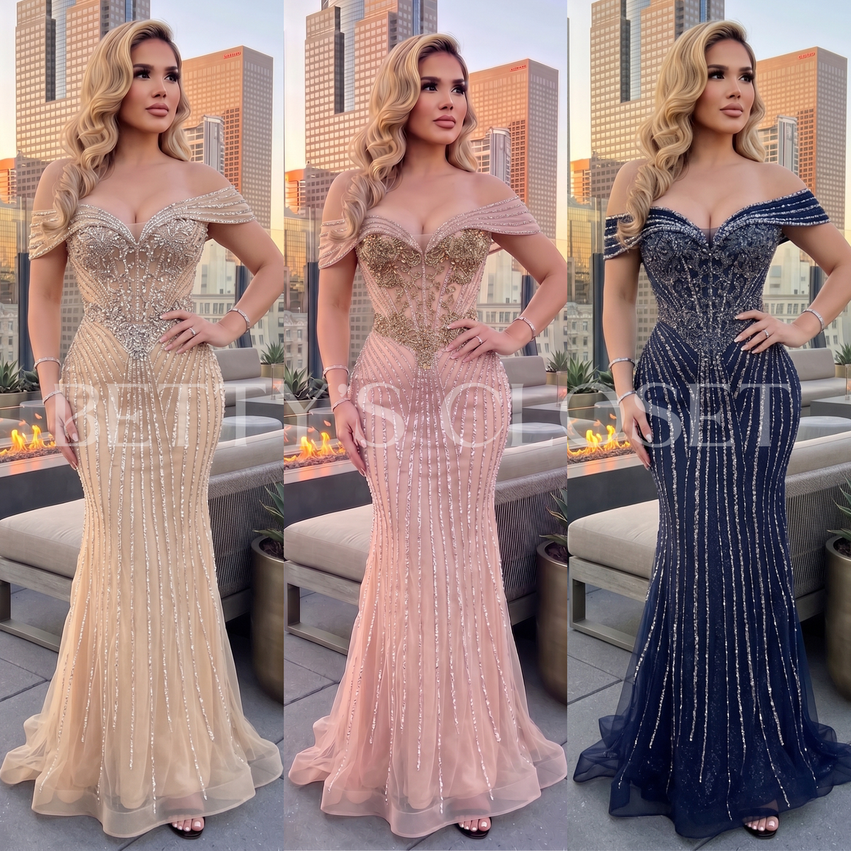 Elena Embellished Corset Off-Shoulder Formal Gown