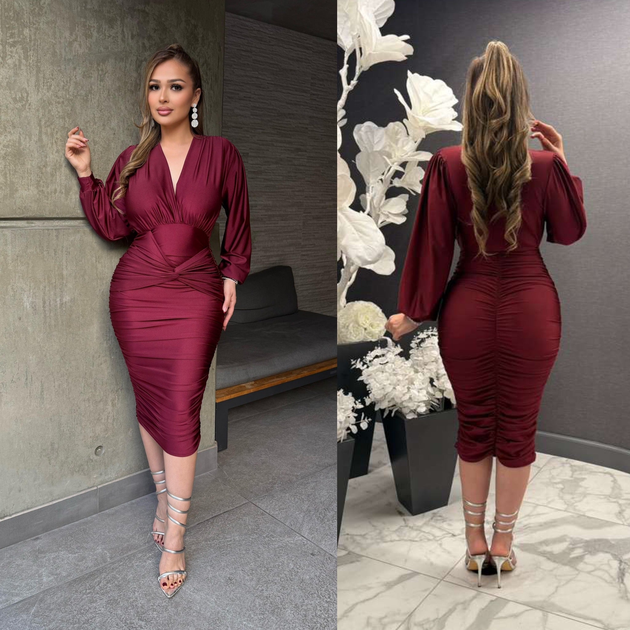 Kenia Long Sleeve Side Ruched Dress