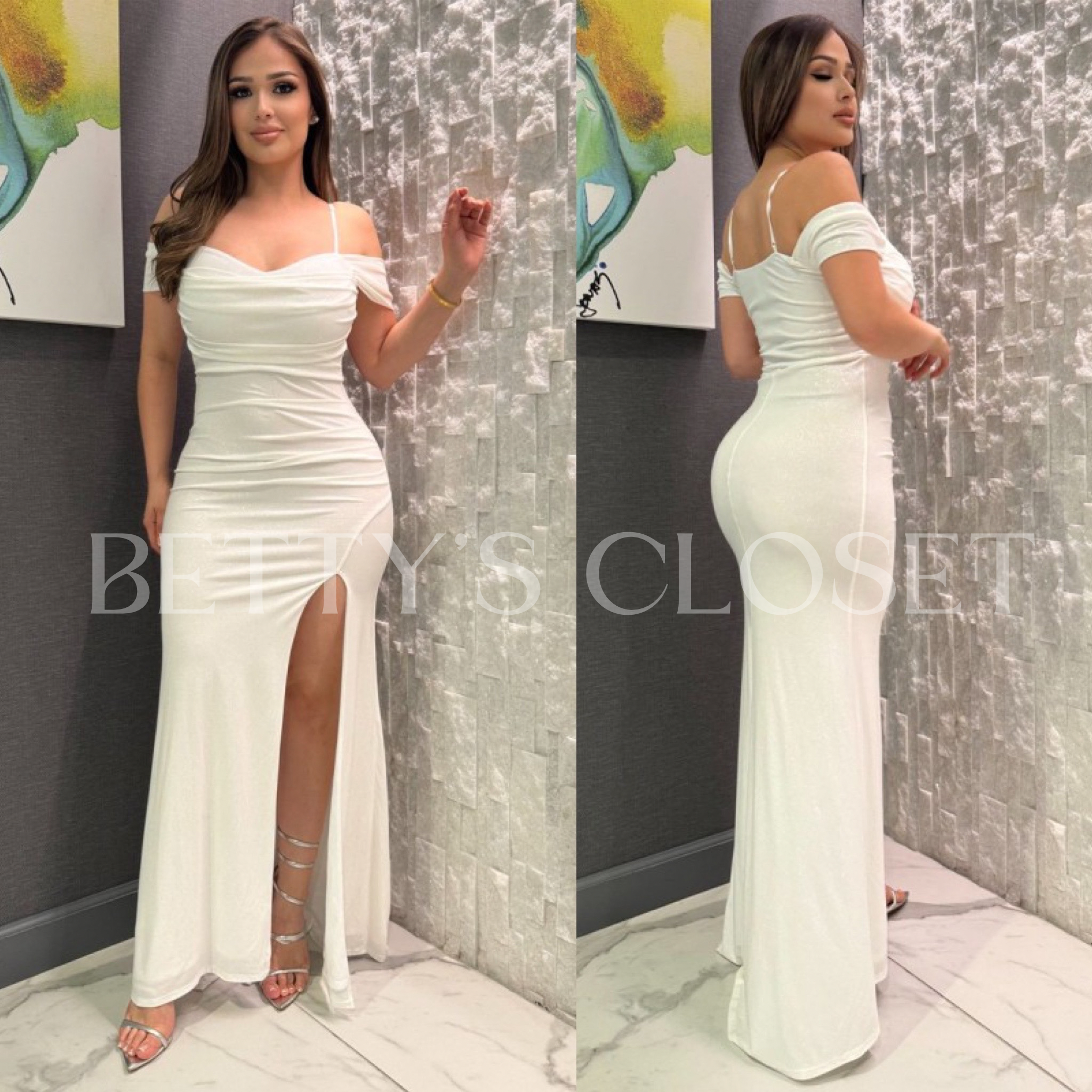 Tatiana Glitter Off Shoulder Double Layer Gown