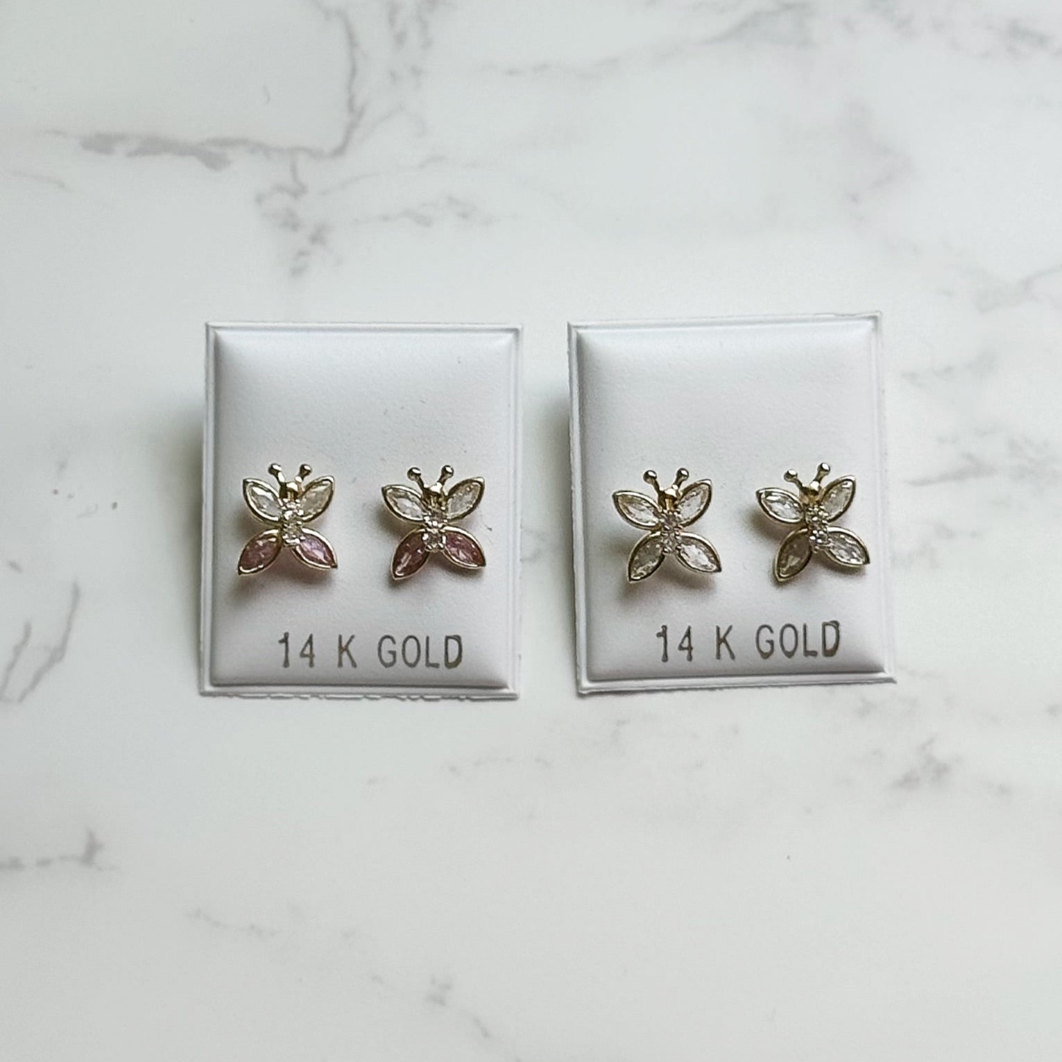 14K GOLD Butterfly Earrings Screw Back