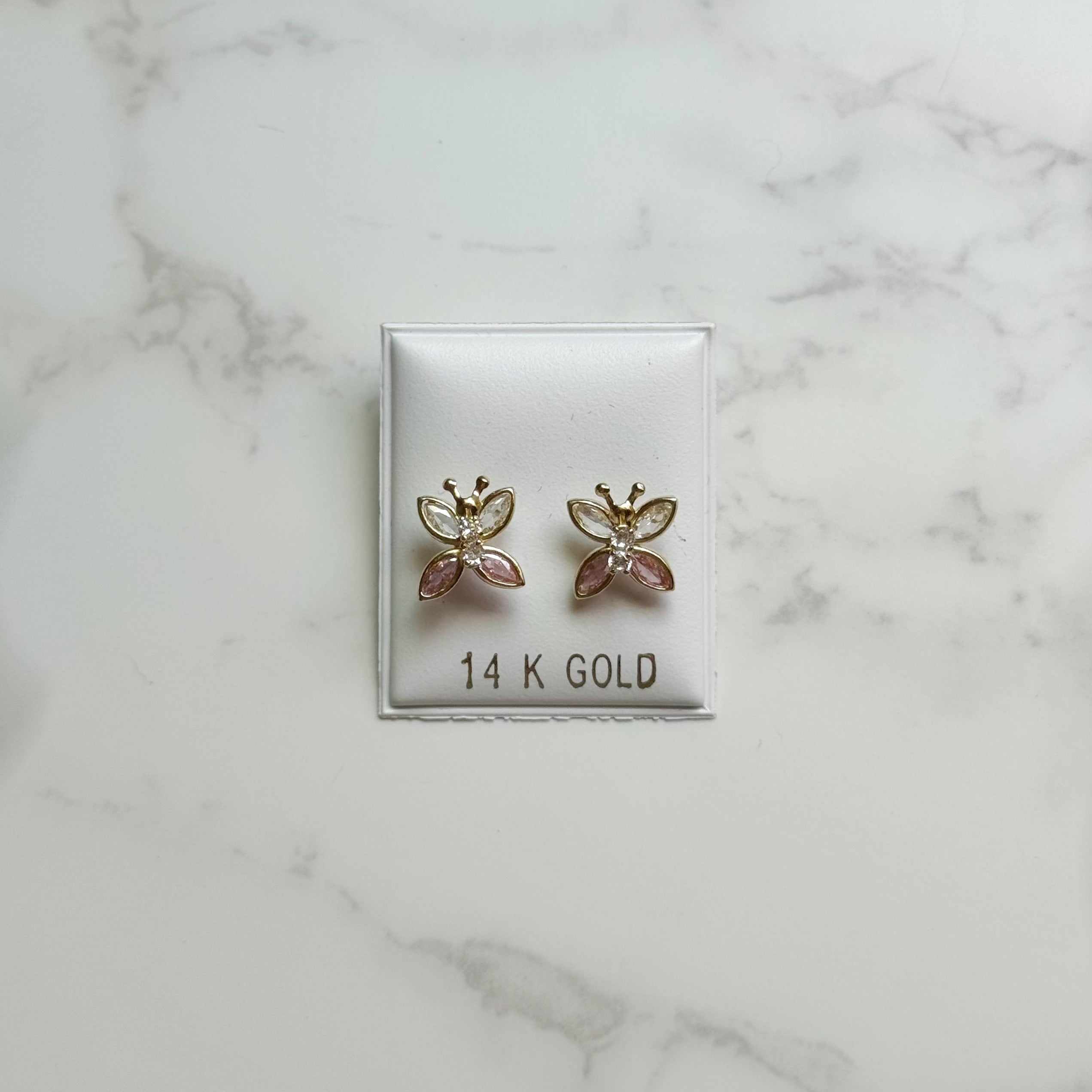 14K GOLD Butterfly Earrings Screw Back