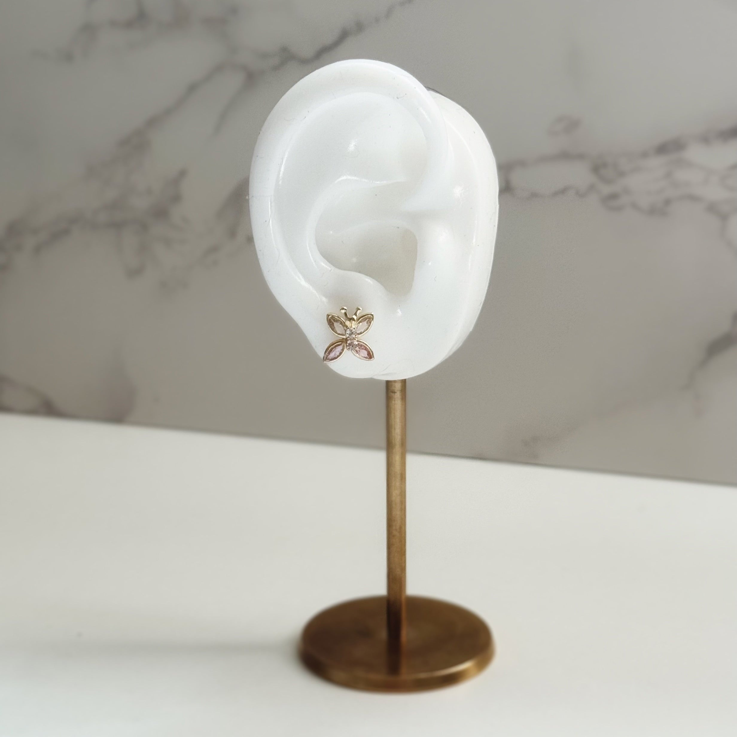 14K GOLD Butterfly Earrings Screw Back