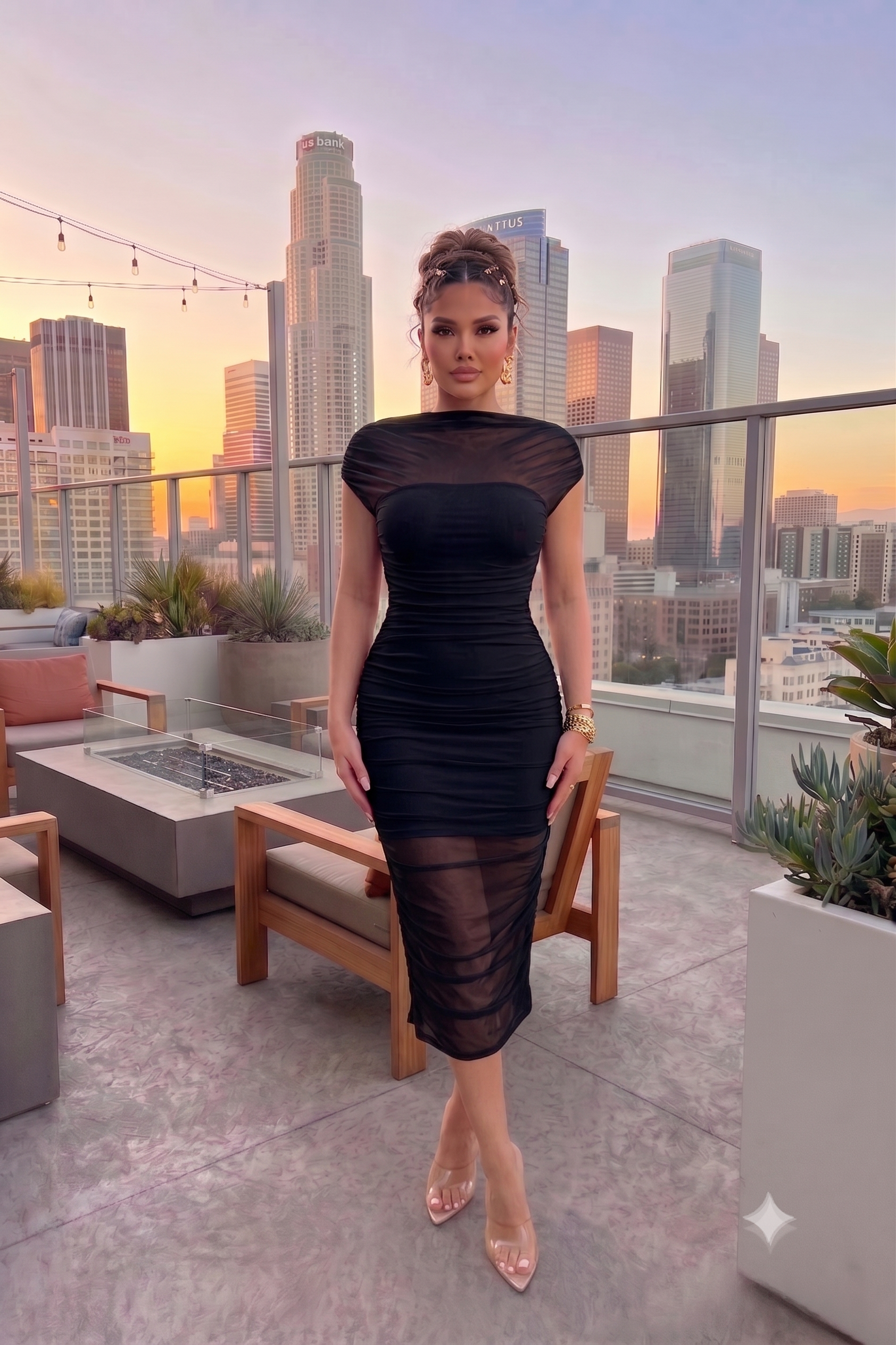 Sandra Off Shoulder Midi Mesh Dress (Copy)