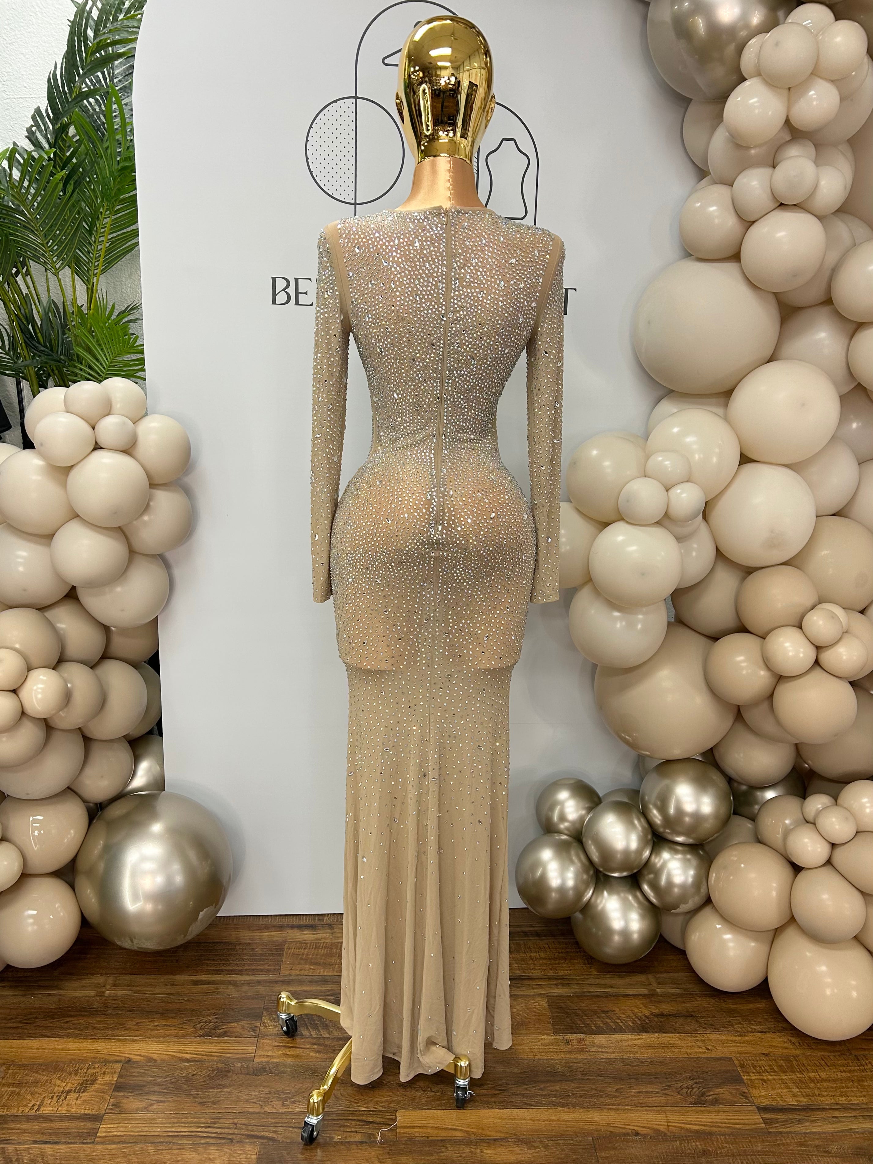 Alexis Rhinestone Long Sleeve Maxi Gown