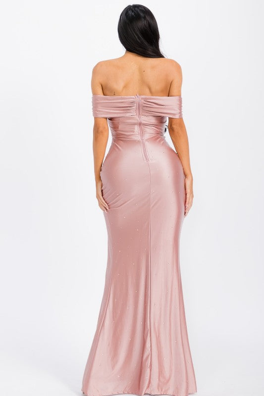 Leslie Embellished Off Shoulder Gown