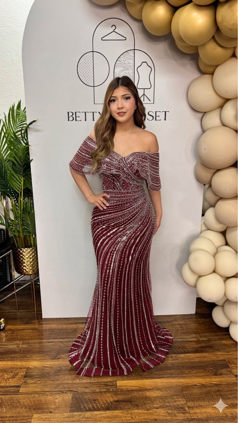 Madrina Sequin Ruffle Neck Gown