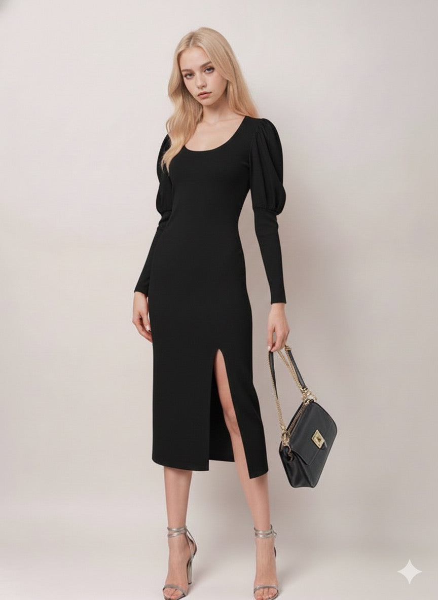 Kennedy Ribbed Puff Long Sleeve Dress