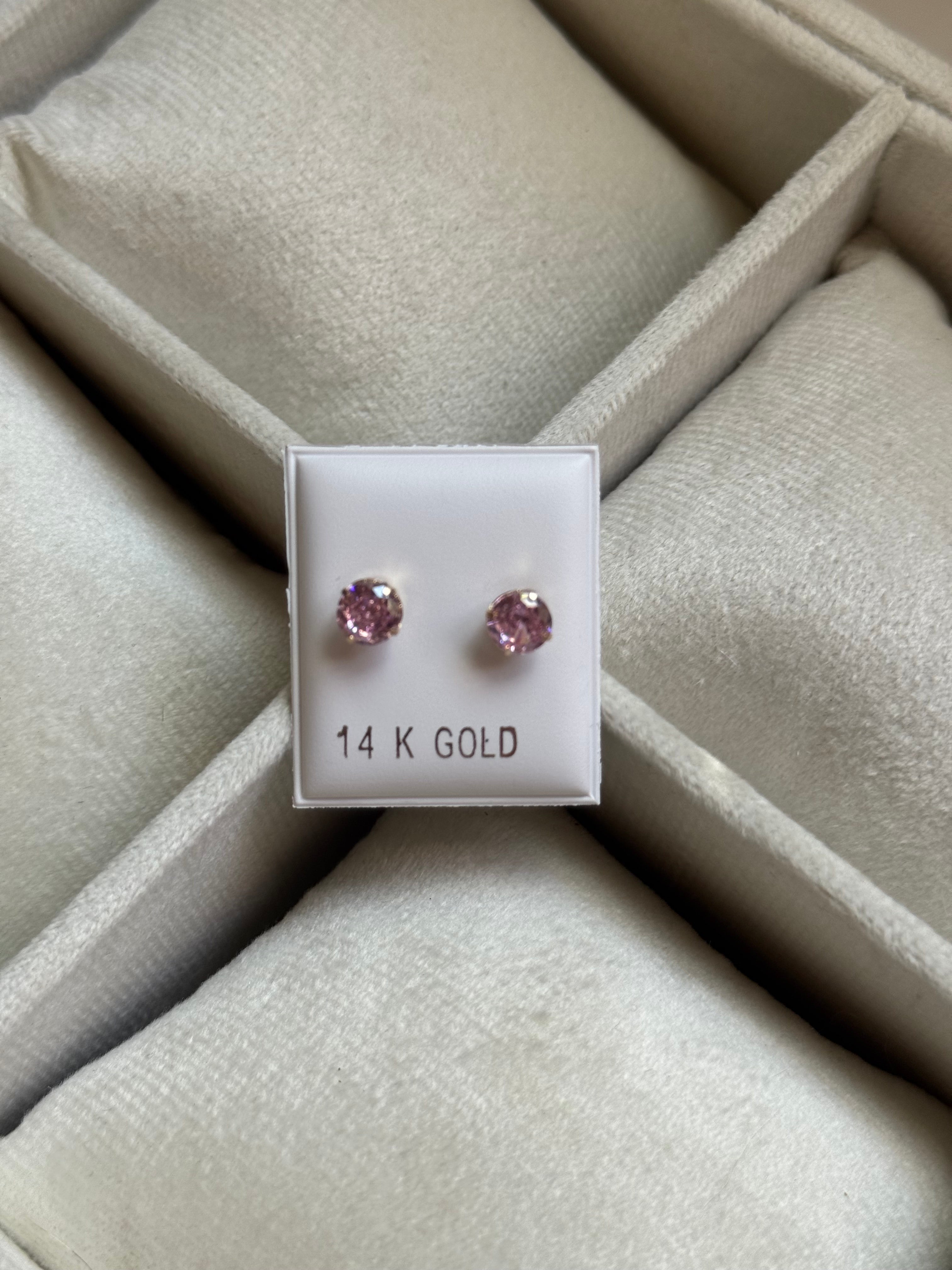 14K GOLD Round Cut CZ Stud Earrings