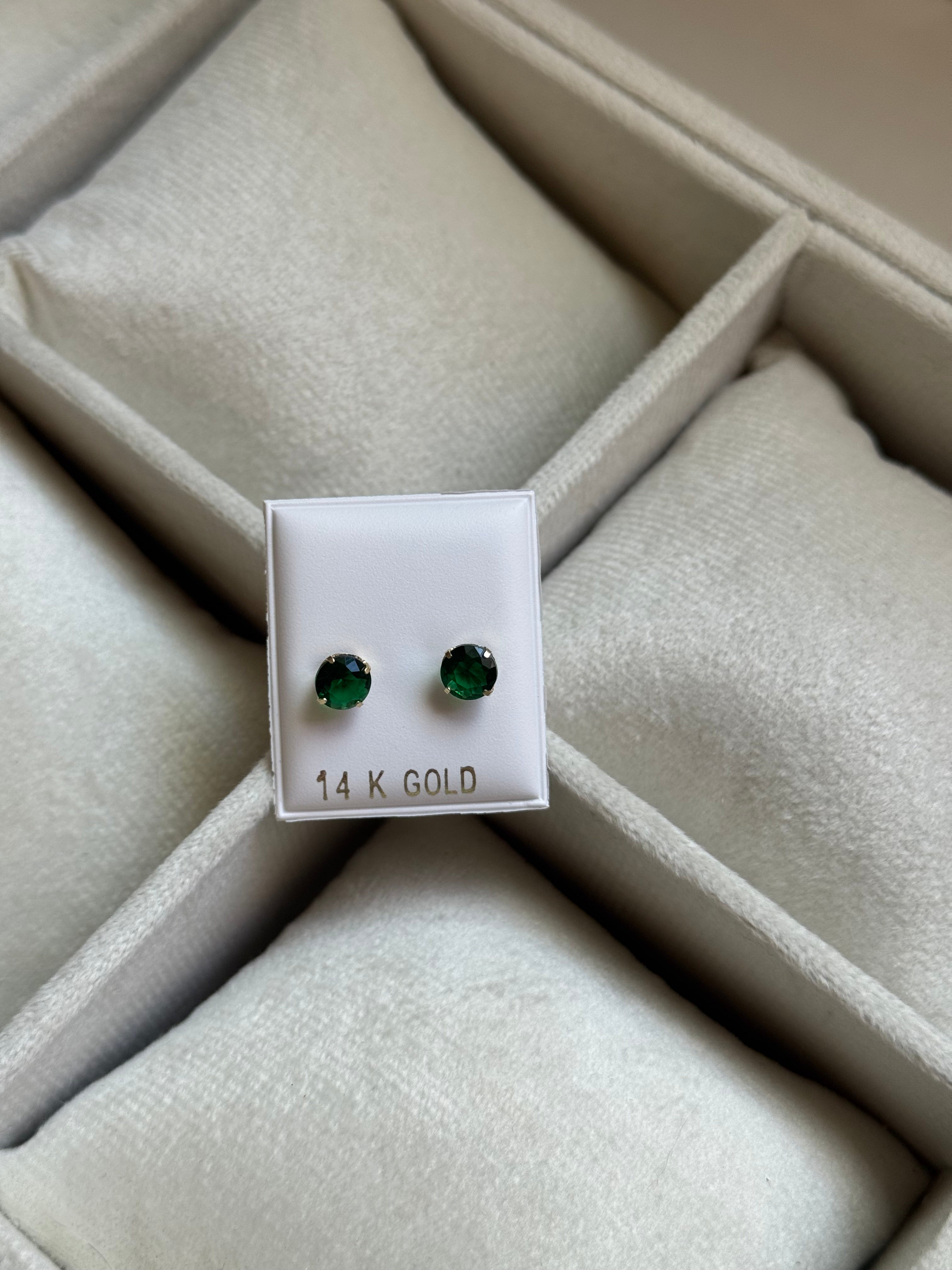 14K GOLD Round Cut CZ Stud Earrings