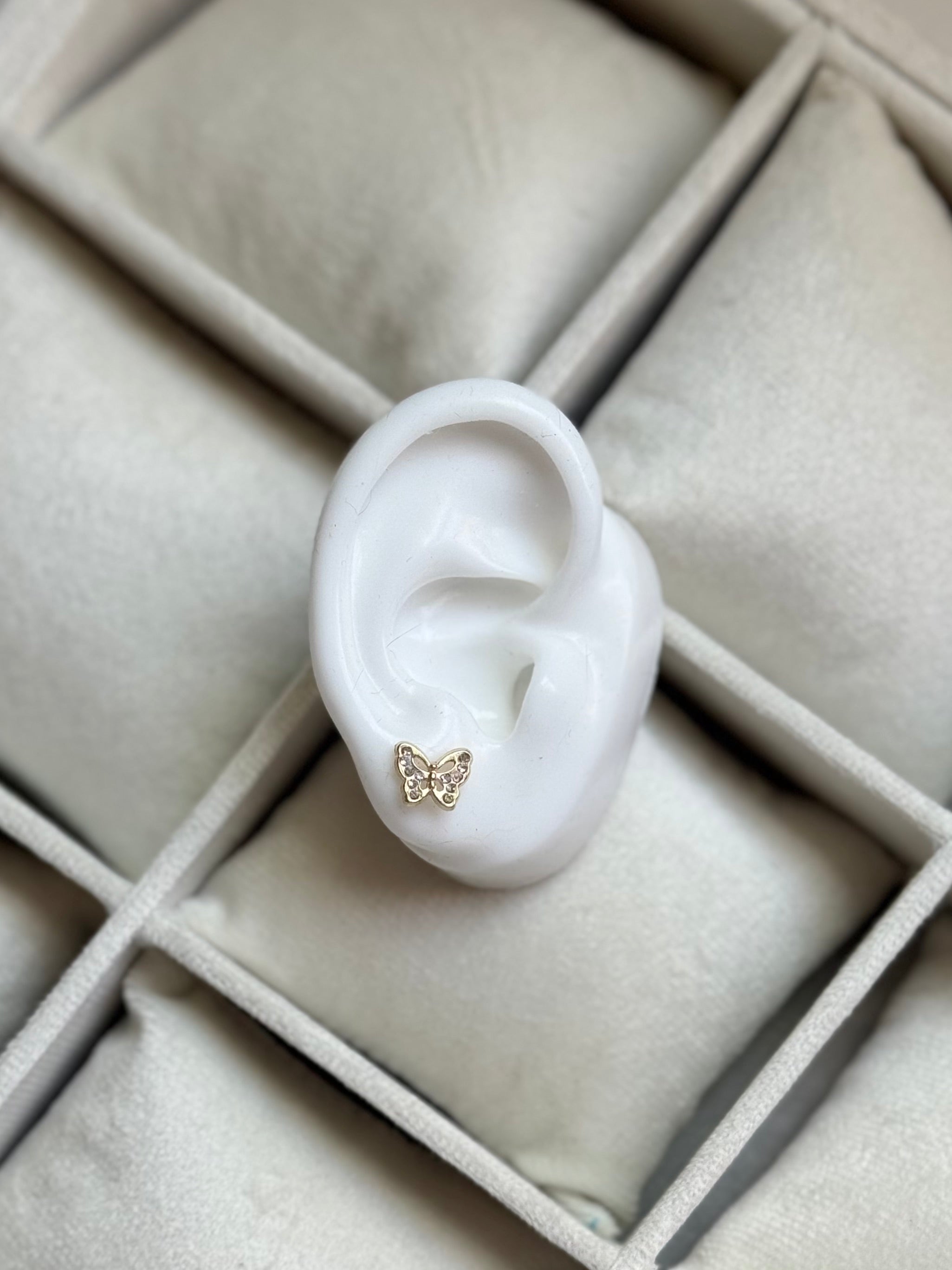 14K GOLD Butterfly CZ Stone Earrings