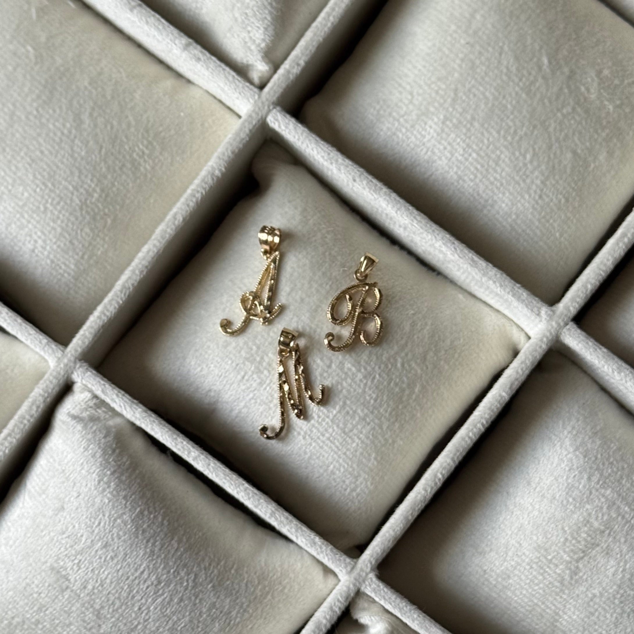 14K GOLD Dainty Script Letter Pendant