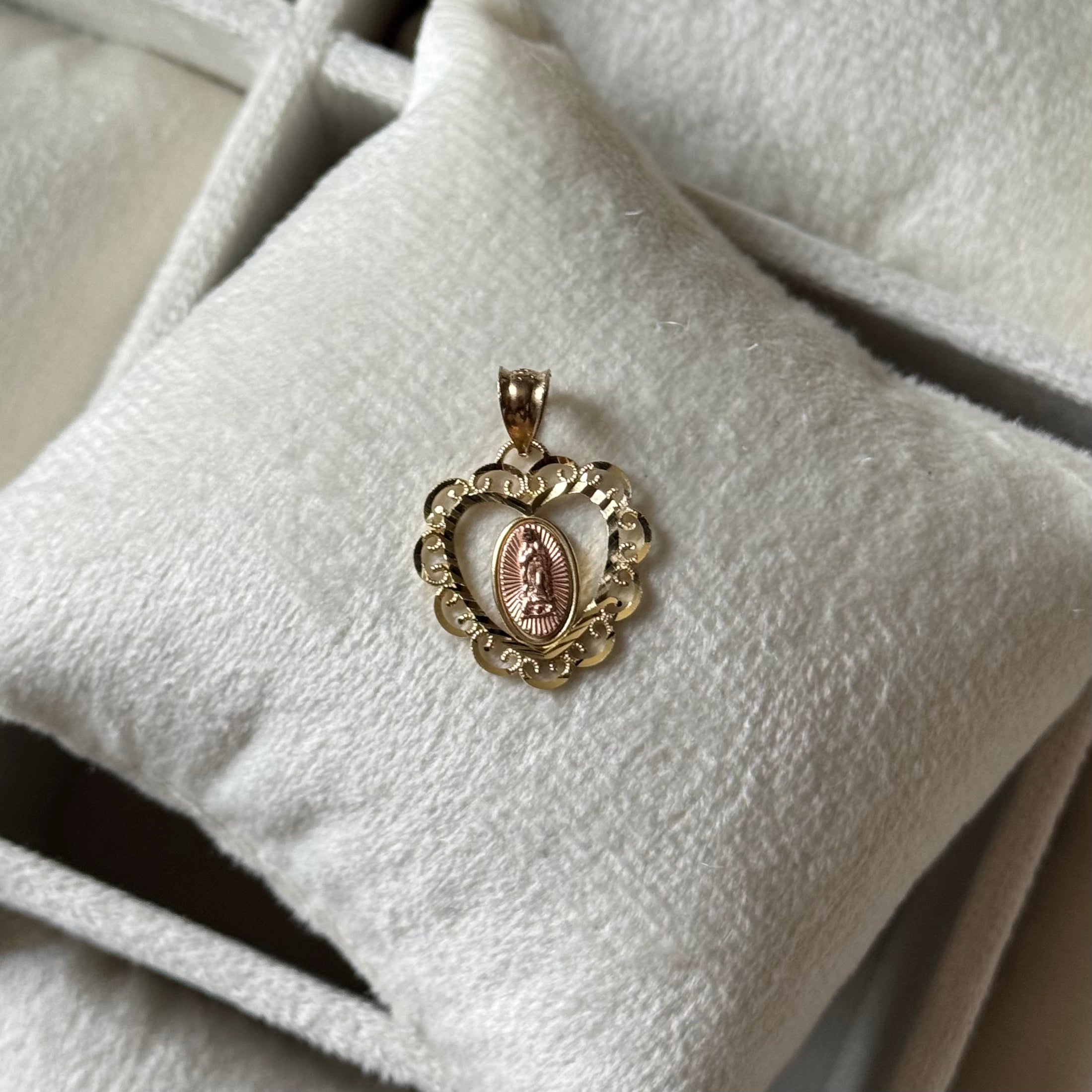 14K Gold Heart Virgin Mary Two Tone Pendant