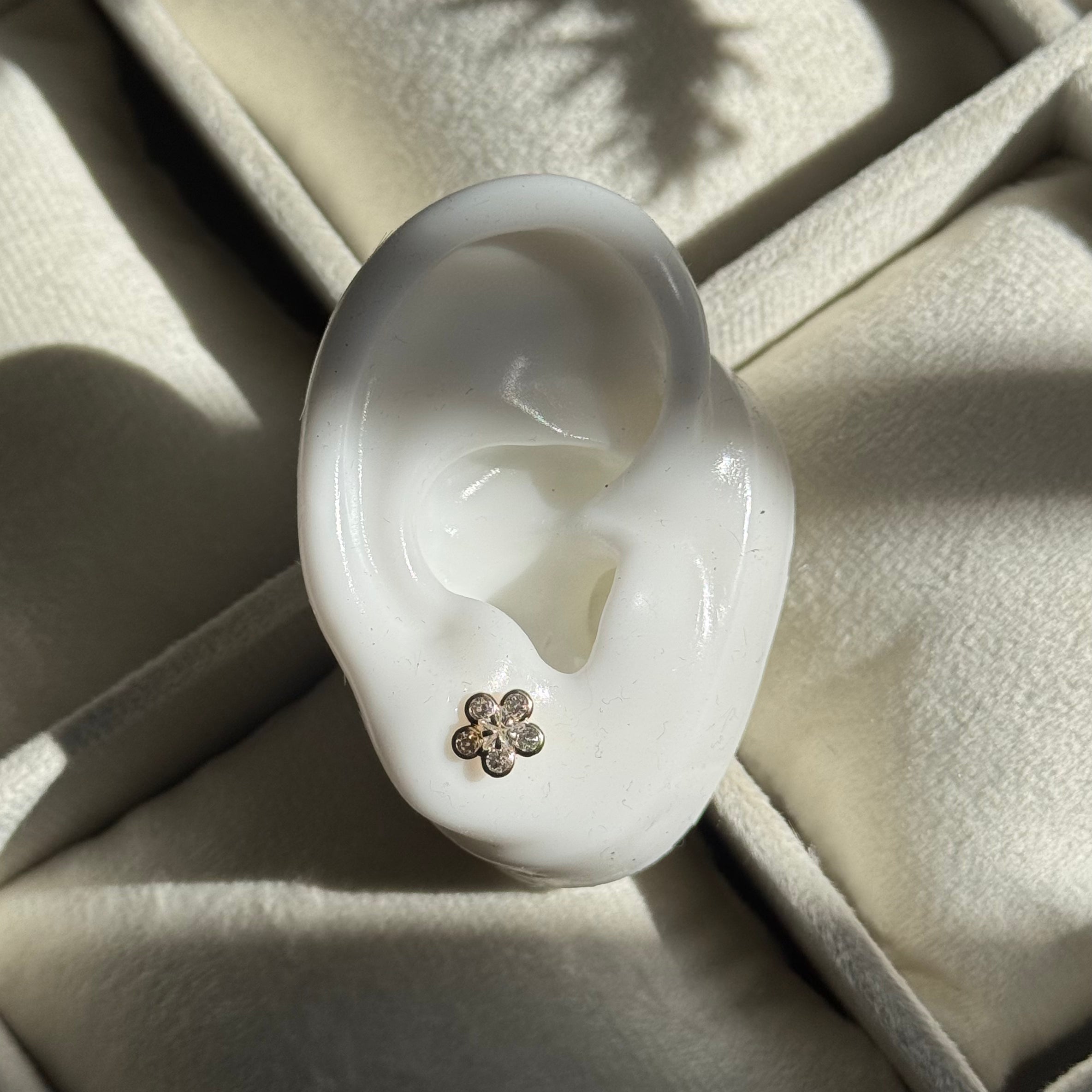 14K Gold Cubic Zirconia Flower Stud Earrings