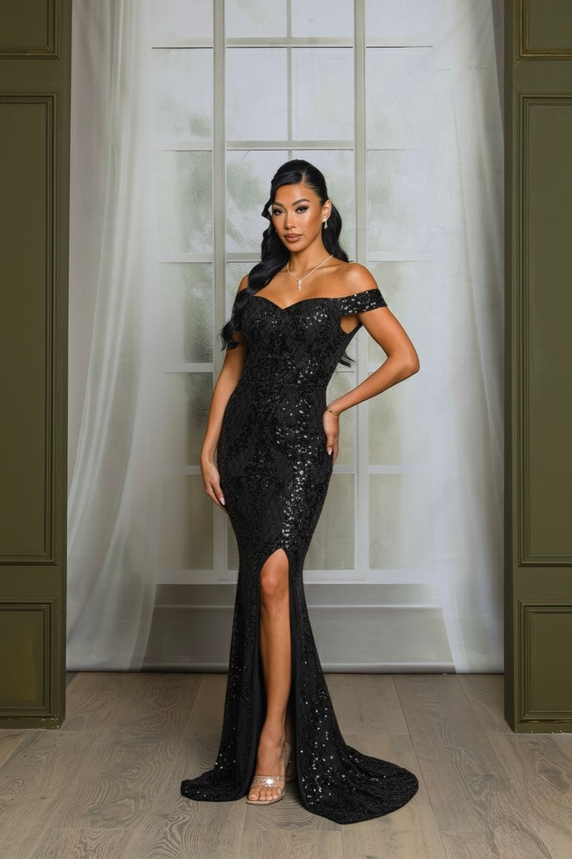Camila Sequin Off Shoulder Gown