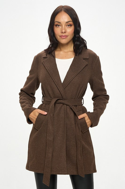 Annie Tie Front Mid Length Coat
