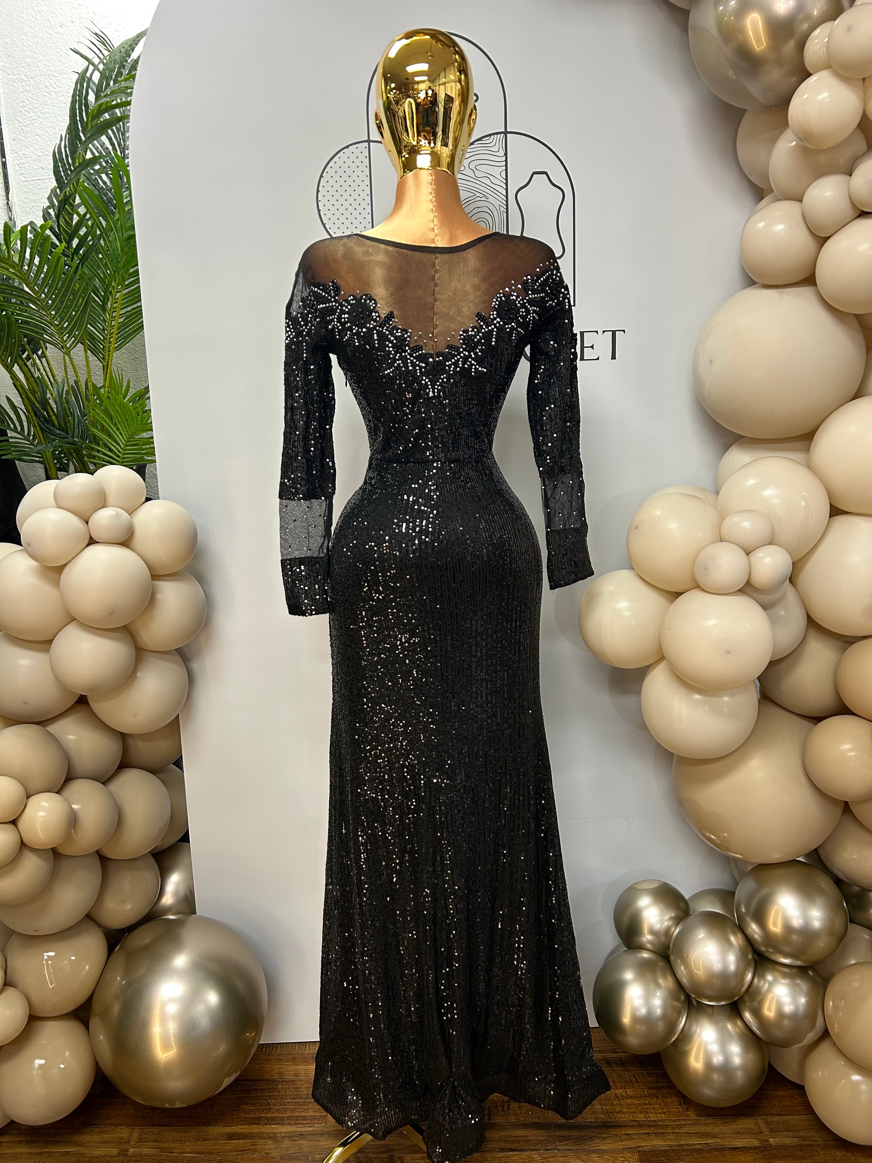 Margaret Long Sleeve Sequins Gown with Beads