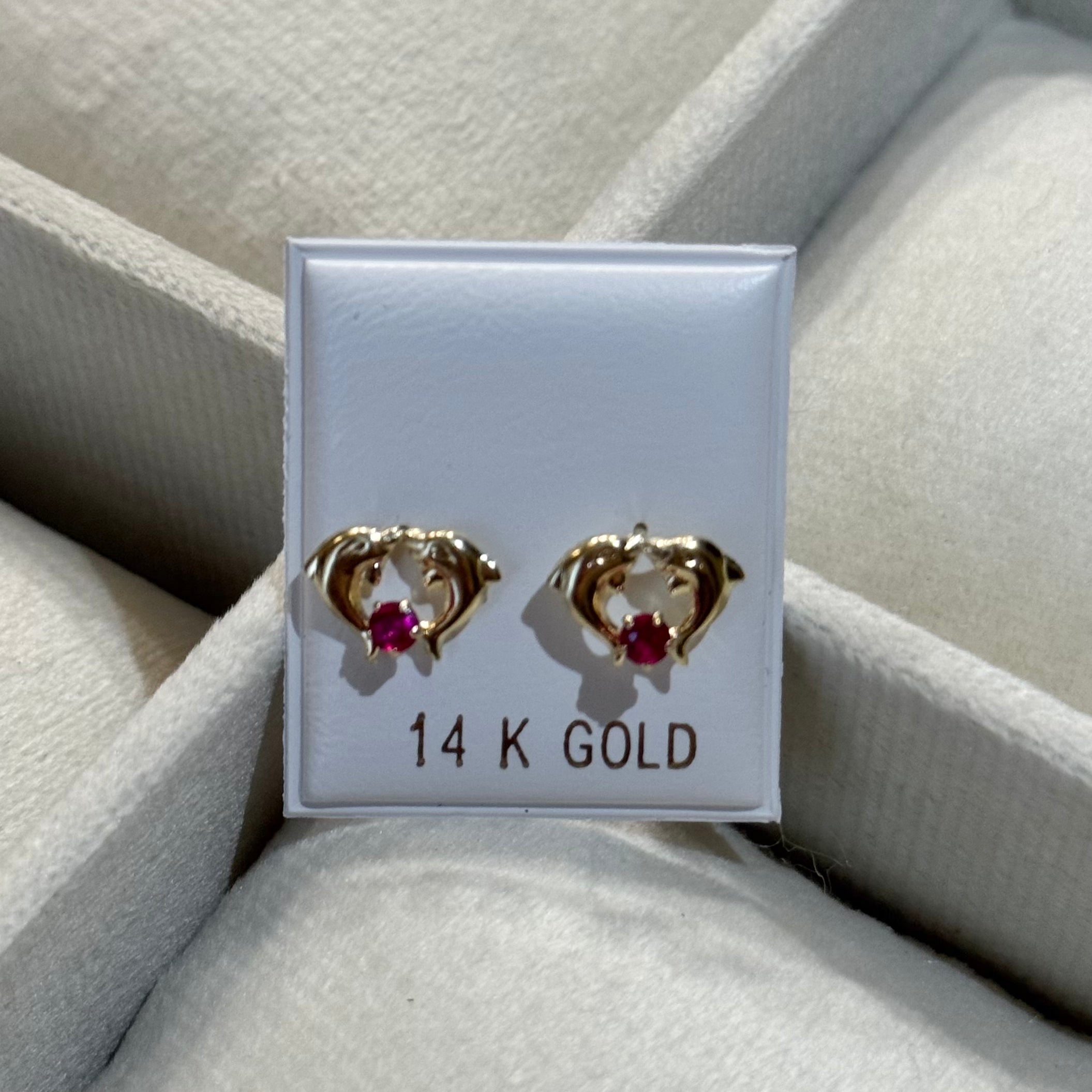 14K Gold Dolphin CZ Earrings