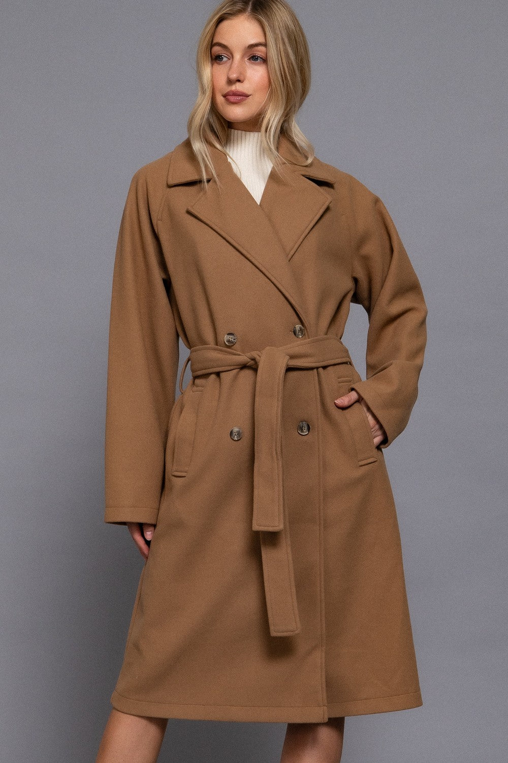 Jackie Double Breasted Soft Felt Trench Coat